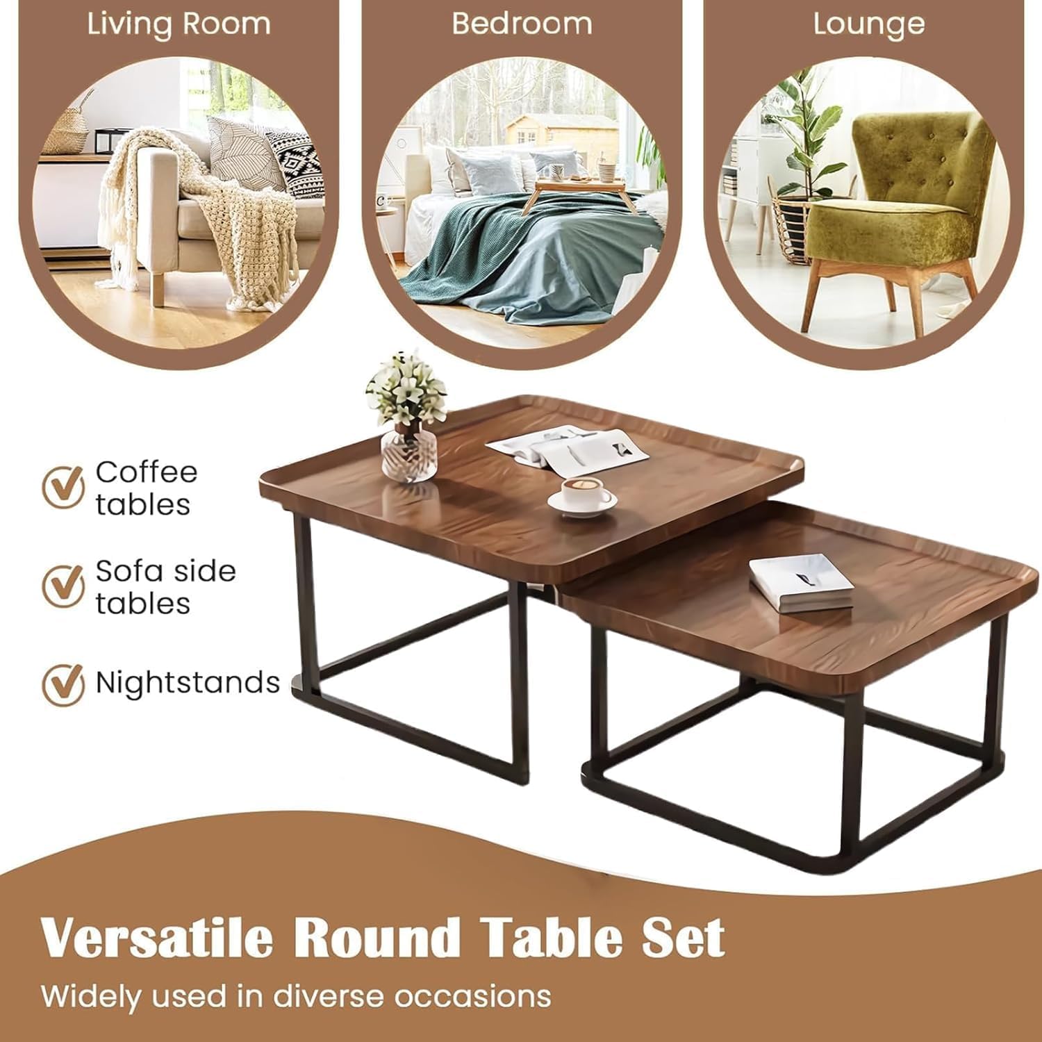 Nesting Coffee Table Set of 2, 23.6"+19.7" Nesting Tables - Image 4