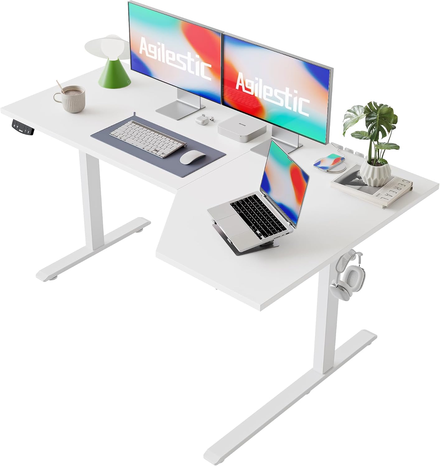 55 x 32 Inch Corner L Shaped Electric Standing Desk, Rustic Brown - Image 10