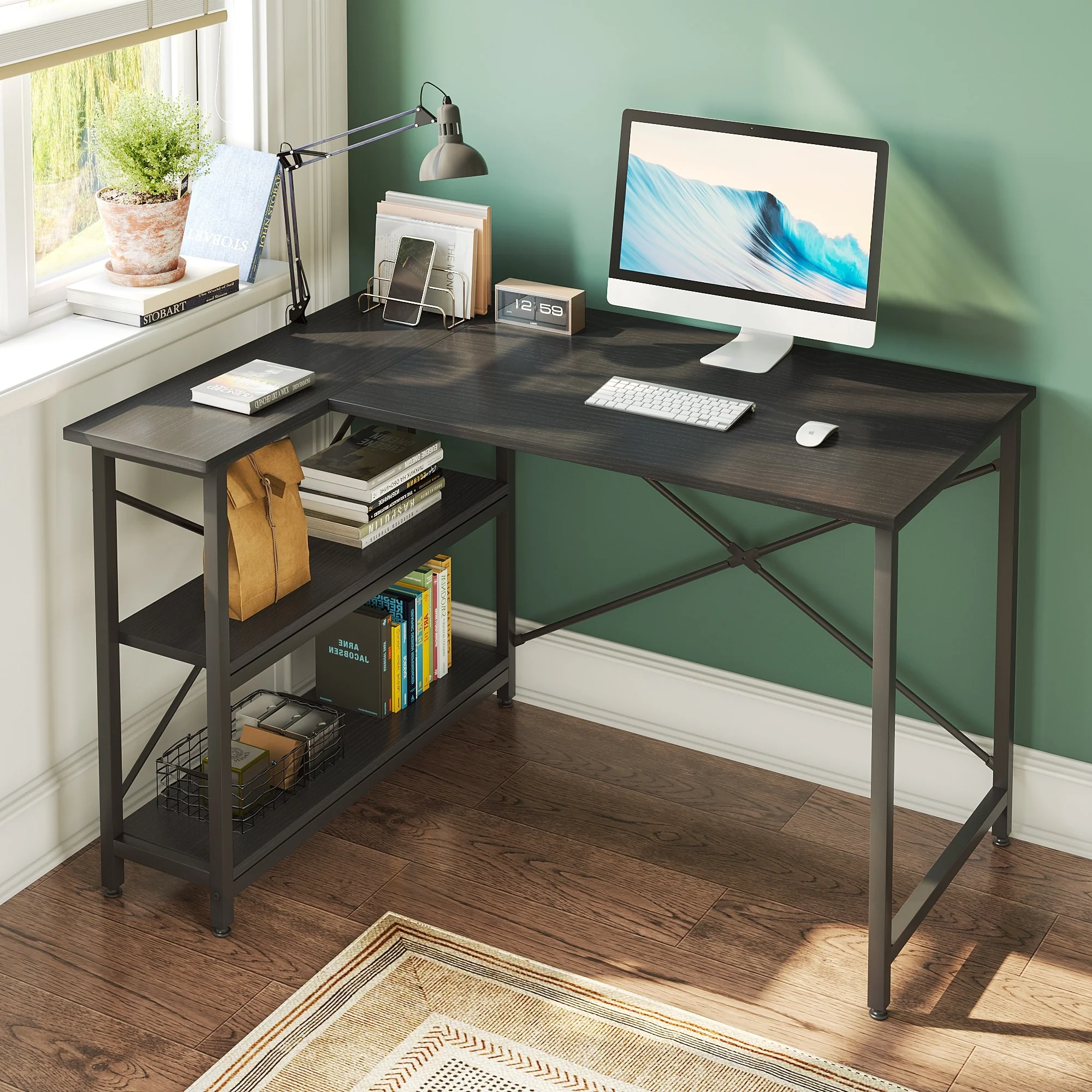 Small L Shaped Computer Desk with Storage Shelves, Compact Corner Workstation for Home Office and Study - Image 102