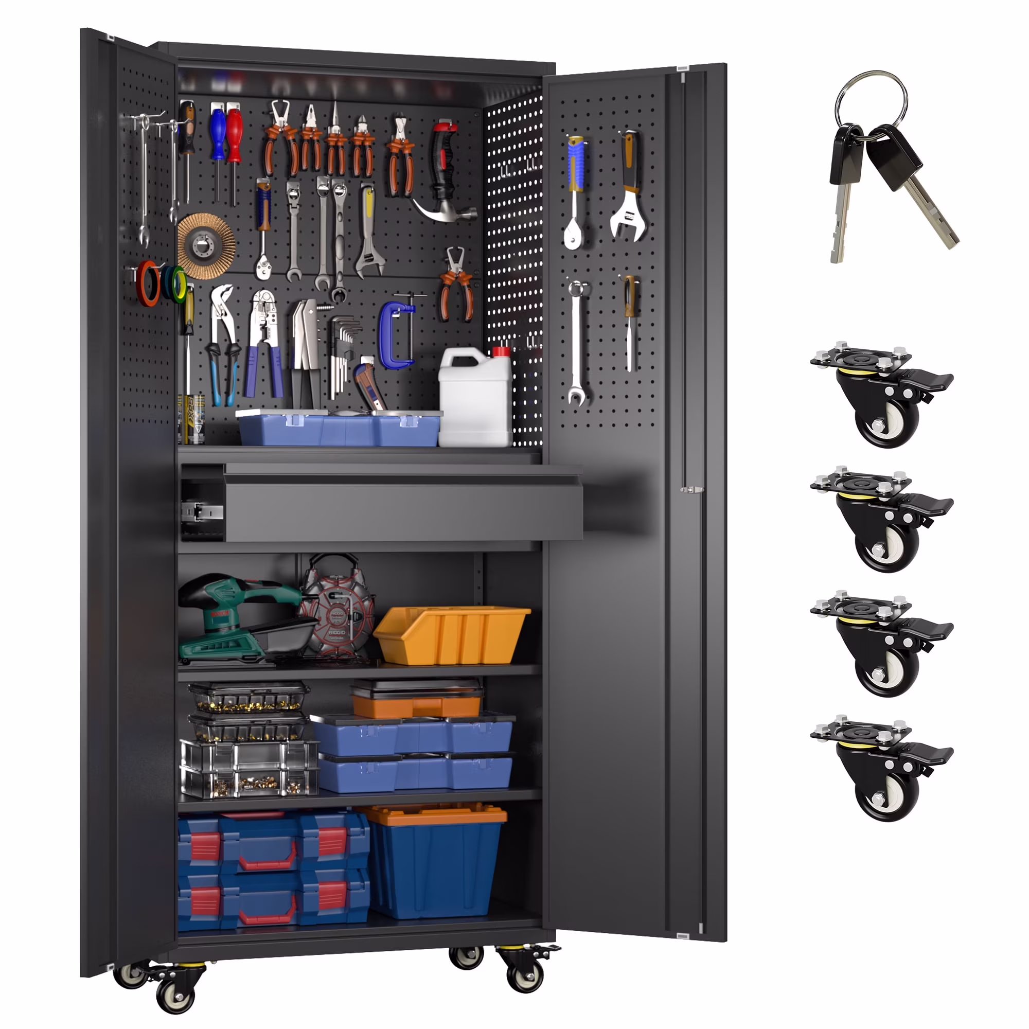 Aobabo Metal Storage Cabinet with Lock,Garage Storage Cabinet with Wheels,72In Steel Storage Cabinet for Garage Home Storage, Black Required-Assembly - Image 32