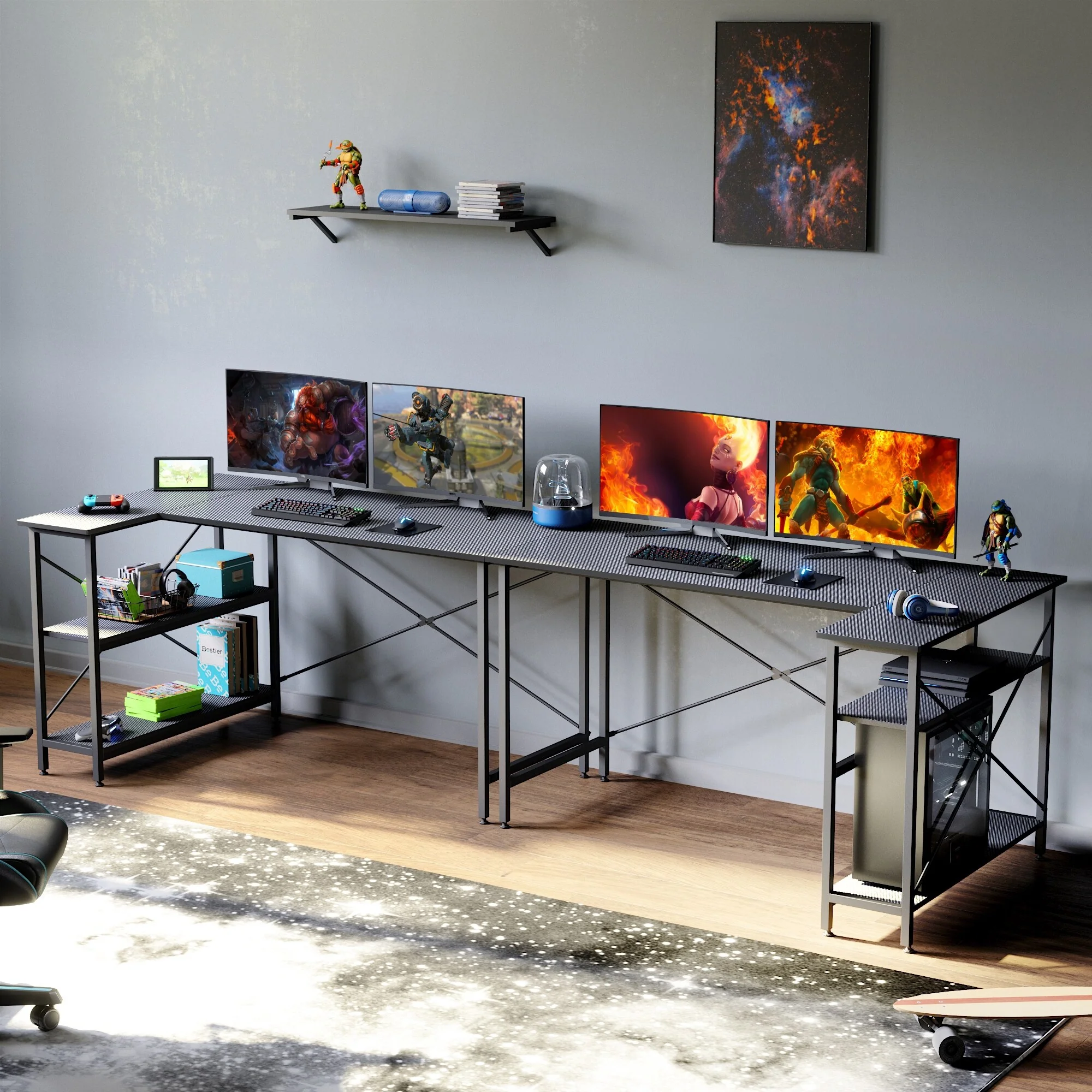 Small L Shaped Computer Desk with Storage Shelves, Compact Corner Workstation for Home Office and Study - Image 70