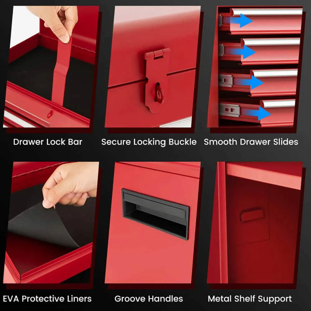 Demifill 2-in-1 Tool Chest and Cabinet with 5 Sliding Drawers, Large Storage Space and Detachable Design, Red - Image 4