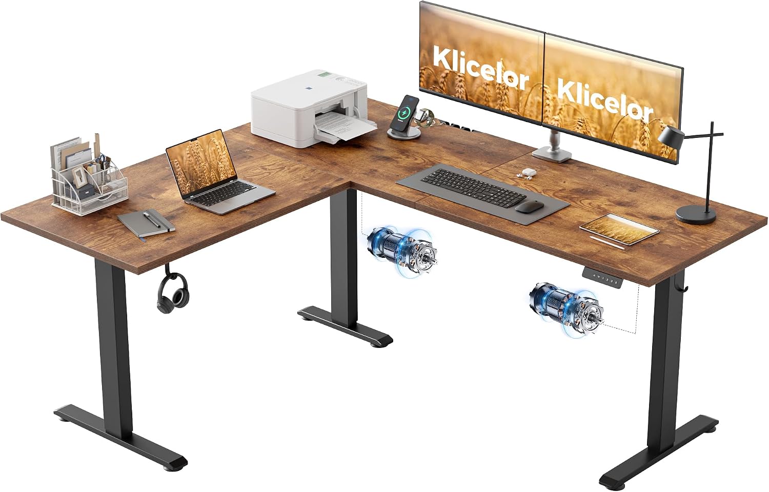 L Shaped Standing Desk 63 x 48 Inch, Electric Height Adjustable Corner Desk for Home Office Workstation, Ergonomic Sit to Stand Computer Table with Memory Controller, Rustic Brown - Image 34