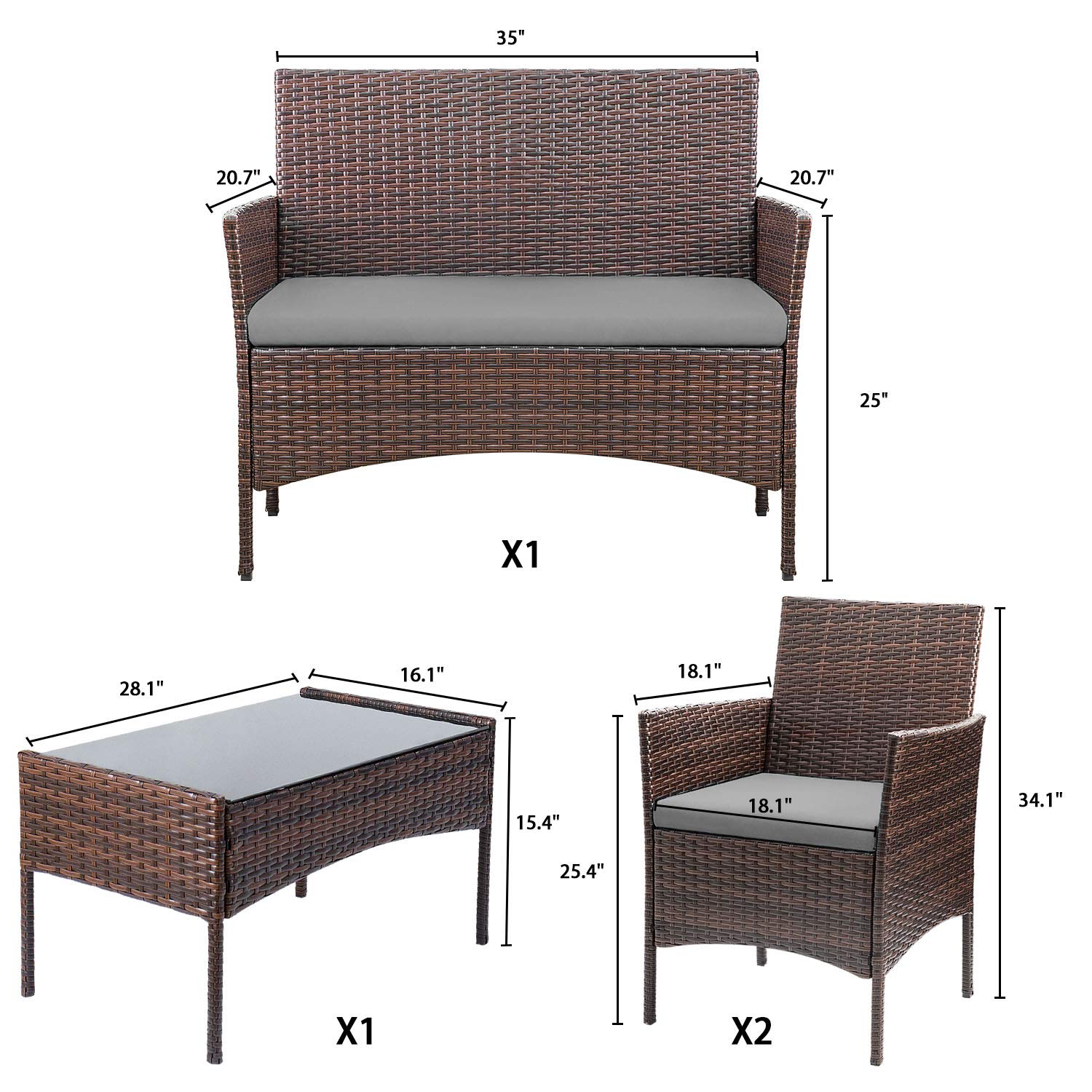 4-Piece Outdoor Patio Furniture Set, Rattan Wicker Chairs and Outdoor Seating Set - Image 18