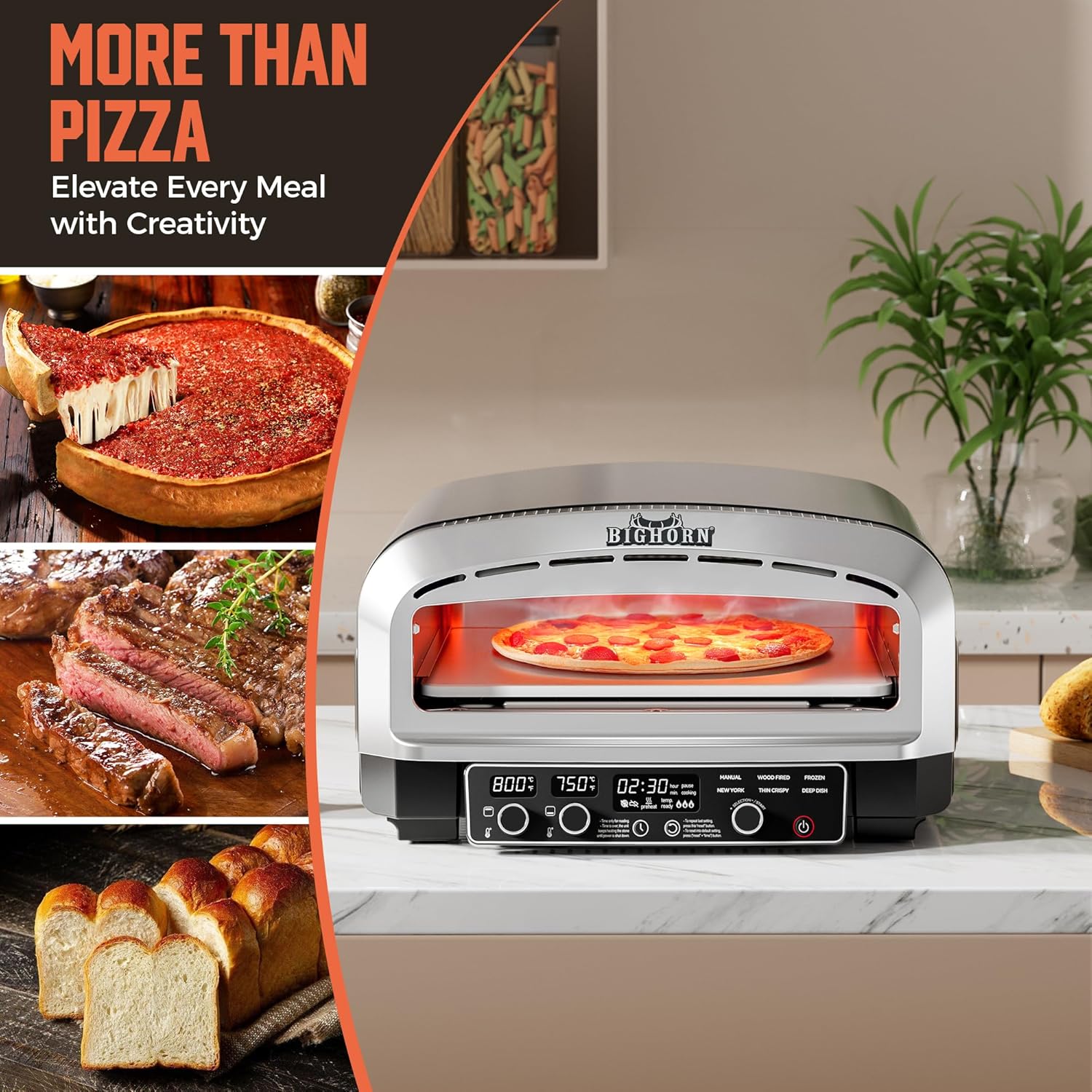 14-Inch Countertop Electric Pizza Oven, Stainless Steel - Image 7