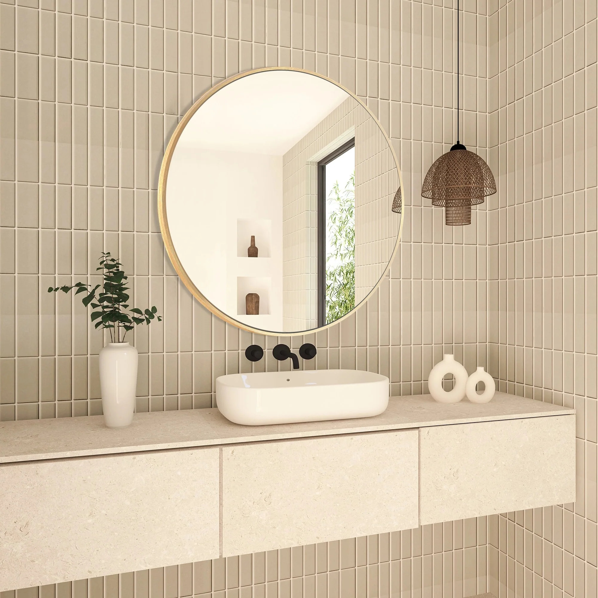Modern Round Bathroom Vanity Mirror, Wall Mounted Circular Mirror for Bathroom, Bedroom and Home Decor - Image 54