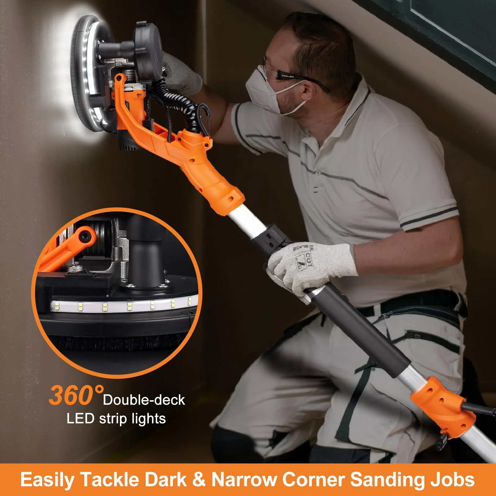1000W Drywall Sander with Vacuum and LED Light, Electric Wall and Ceiling Sander with Dust Collection - Image 7