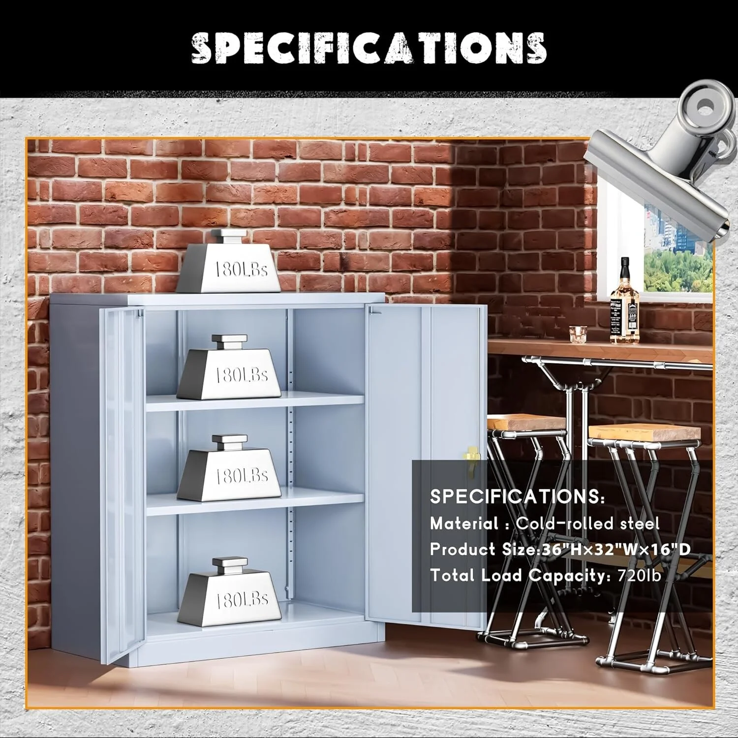 36" Metal Garage Storage Cabinet with 2 Locking Doors and 2 Adjustable Shelves Grey - Image 14