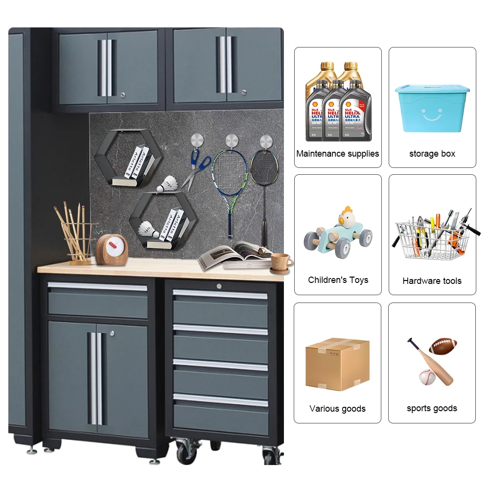 HPDMC Garage Storage Cabinet System 9-Pcs Workshop Set Metal Garage Cabinets and Storage System with Steel Cabinet Drawers, Rolling Chest, Workbench, Pegboard for Garage Tool Organization - Image 13