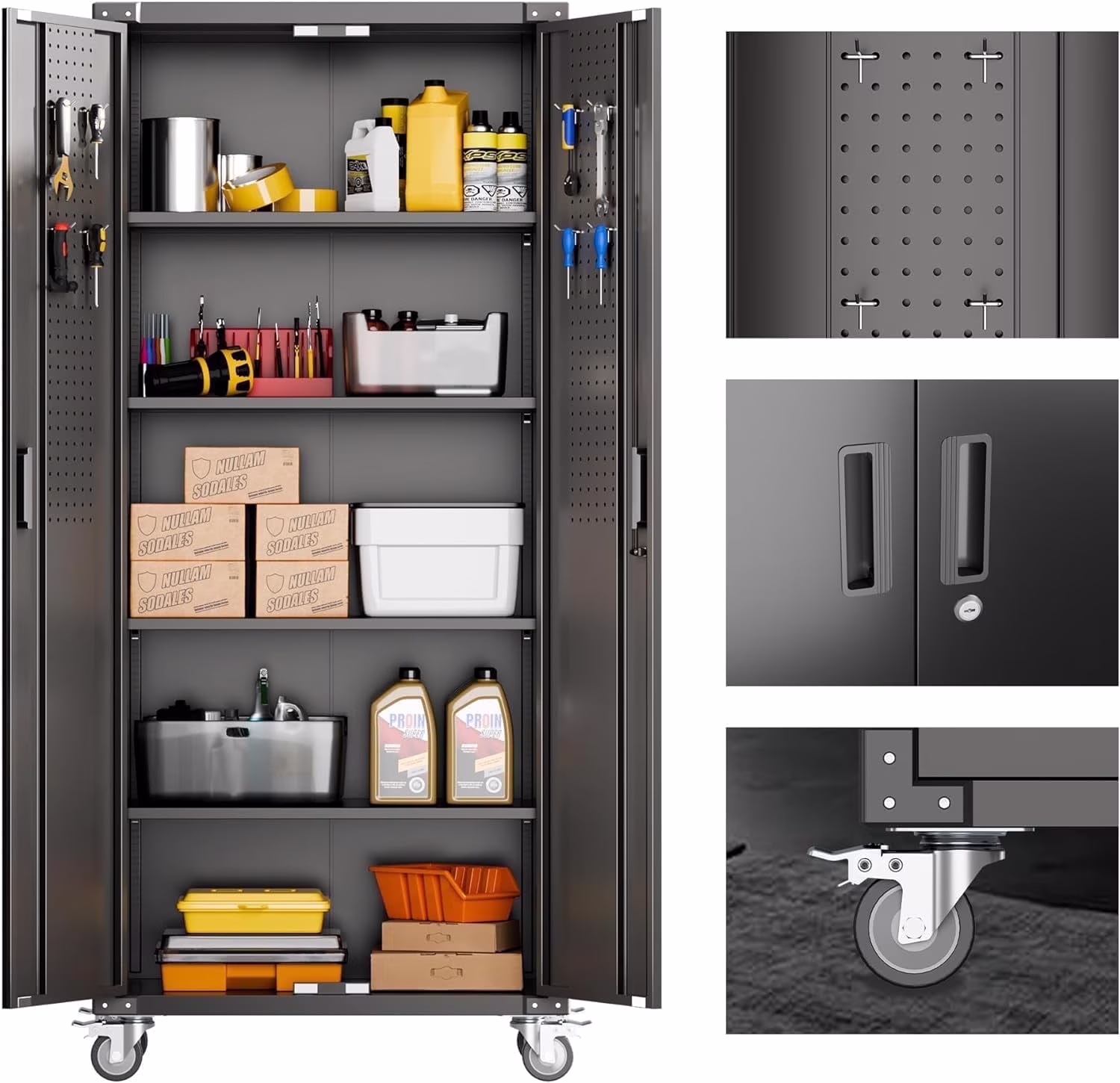 Aobabo Metal Storage Cabinet with Lock,Garage Storage Cabinet with Wheels,72In Steel Storage Cabinet for Garage Home Storage, Black Required-Assembly - Image 45
