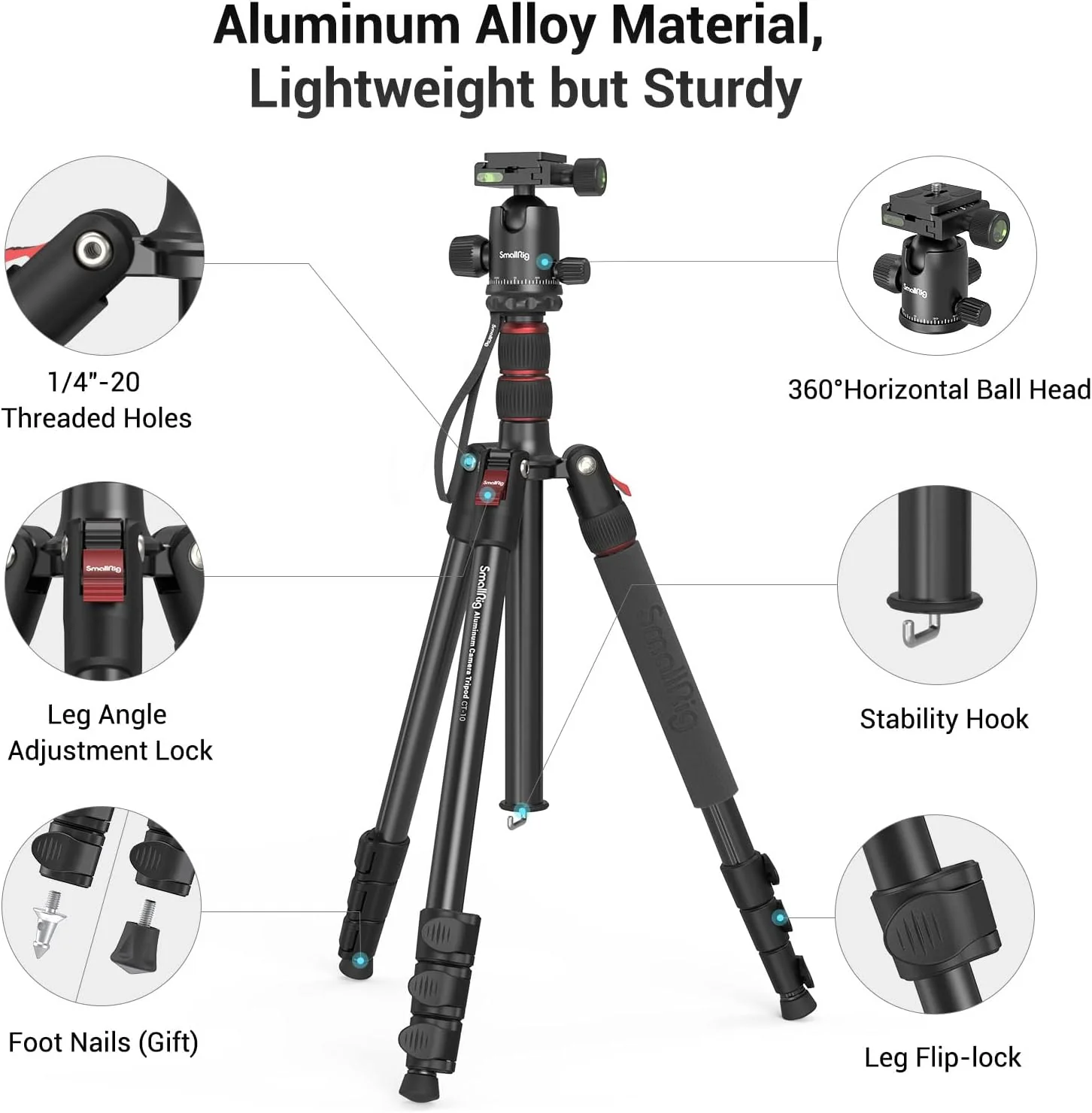 71" Foldable Aluminum Camera Tripod and Monopod, Adjustable Photography Tripod Stand for Cameras and Video - Image 4
