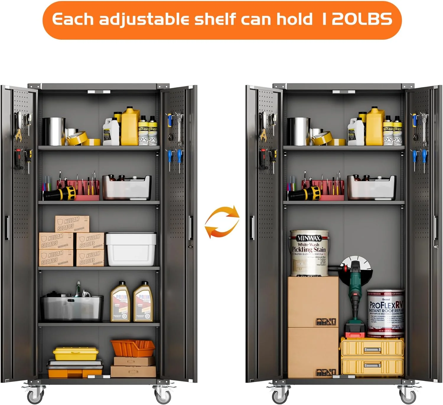 Aobabo Metal Storage Cabinet with Lock,Garage Storage Cabinet with Wheels,72In Steel Storage Cabinet for Garage Home Storage, Black Required-Assembly - Image 194