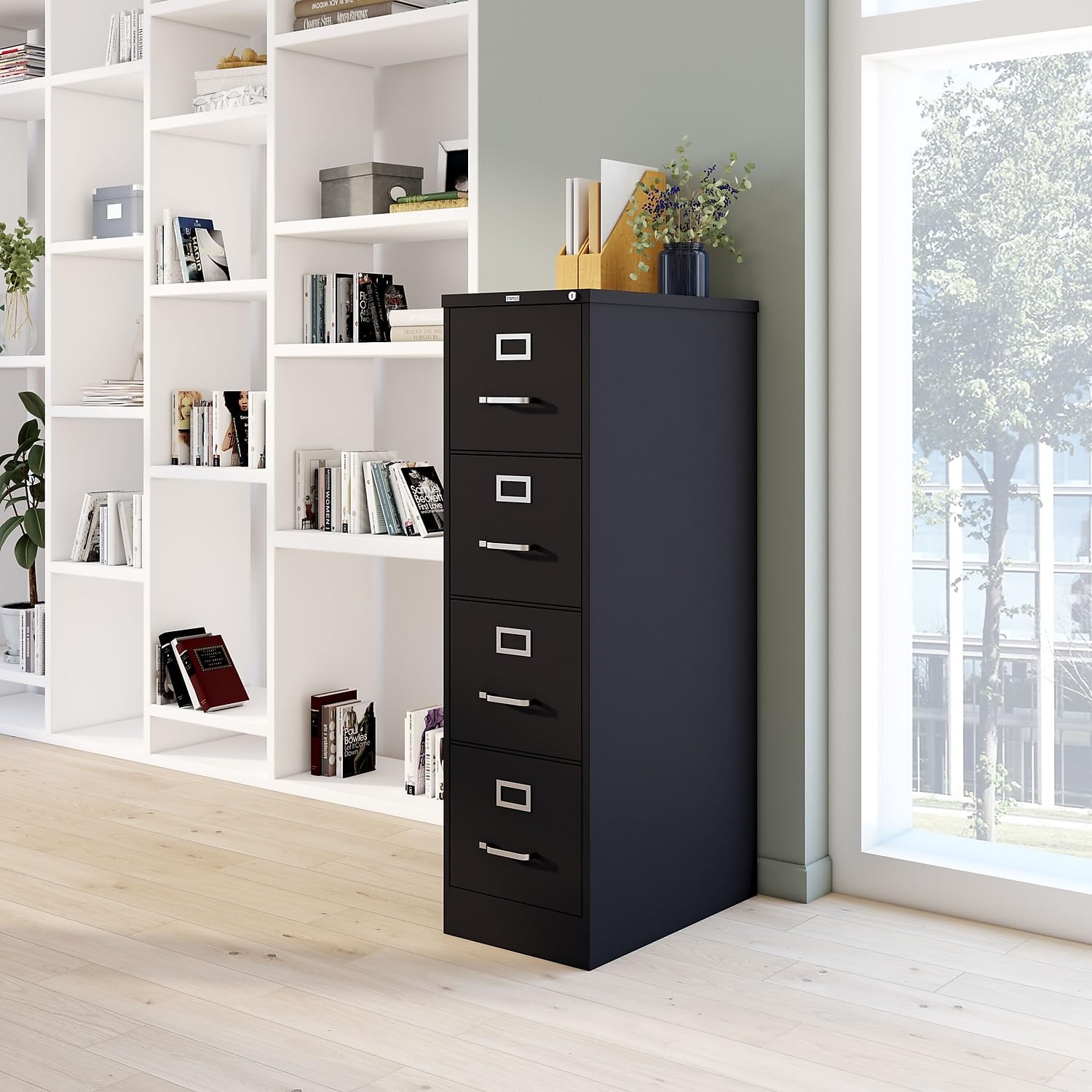 4-Drawer Lockable File Cabinet, Black - Image 7