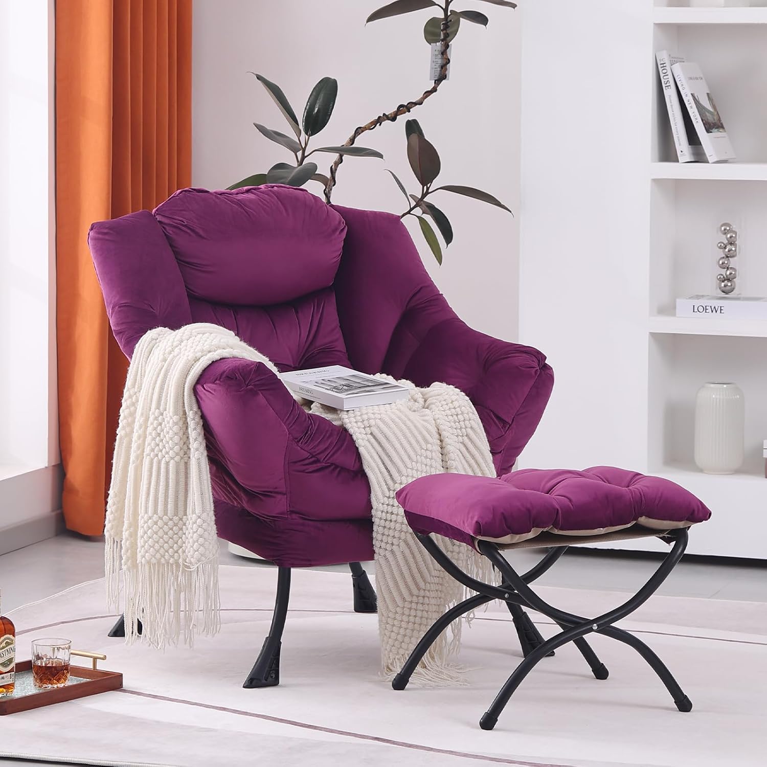 Modern Lazy Chair with Ottoman, Lounge Accent Reading Chair for Living Room - Image 12