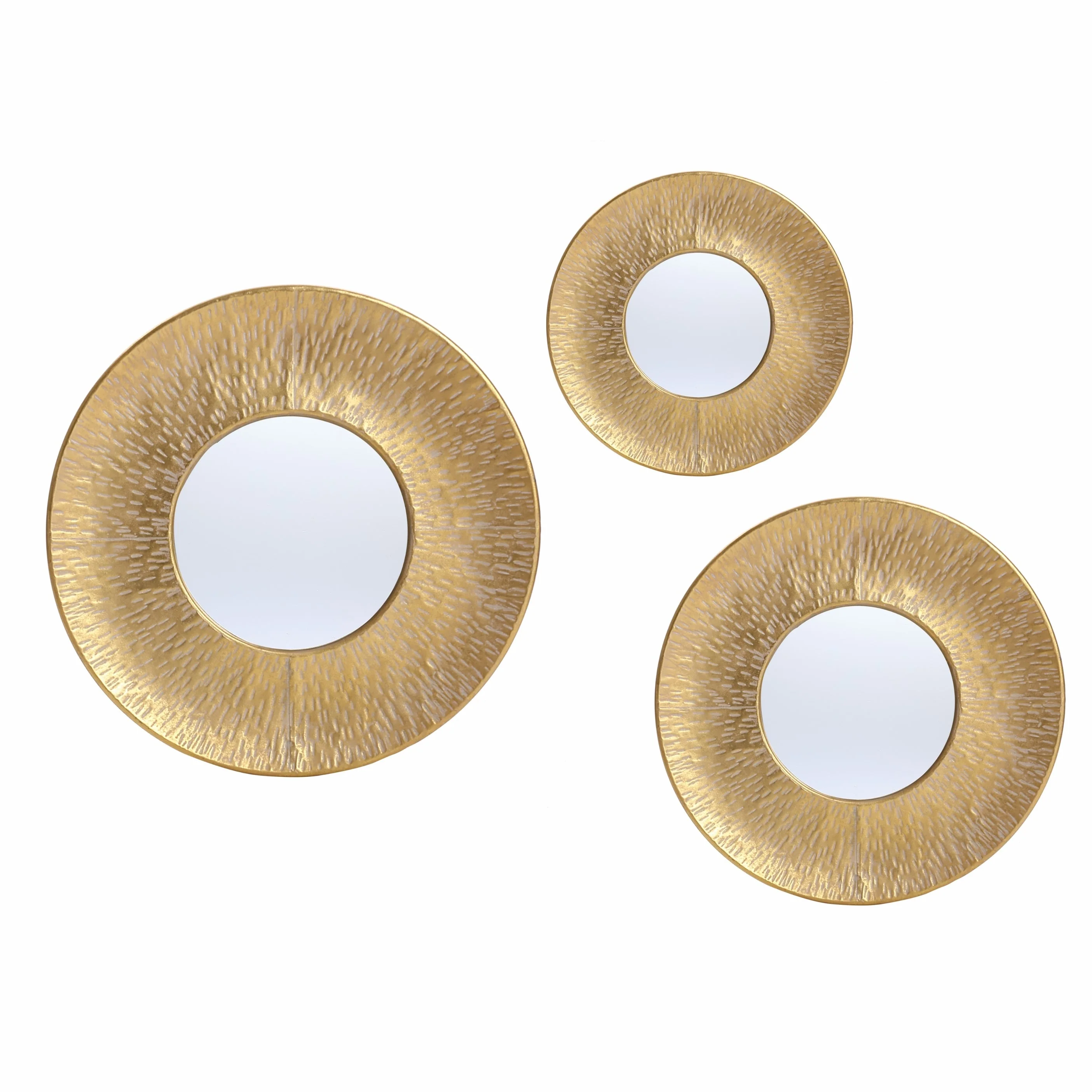 3-Piece Gold Metal Round Wall Mirror Set, 22.25" Diameter x 2.36" Deep, Decorative Wall Mirrors - Image 2
