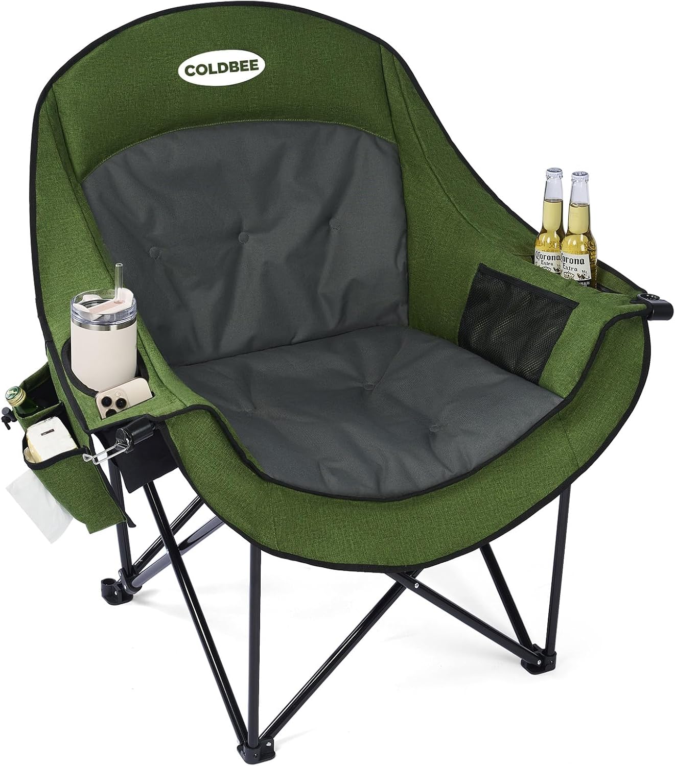 2PCS Oversized Camping Chairs, Heavy Duty Padded, Thick Headrest, Black - Image 8