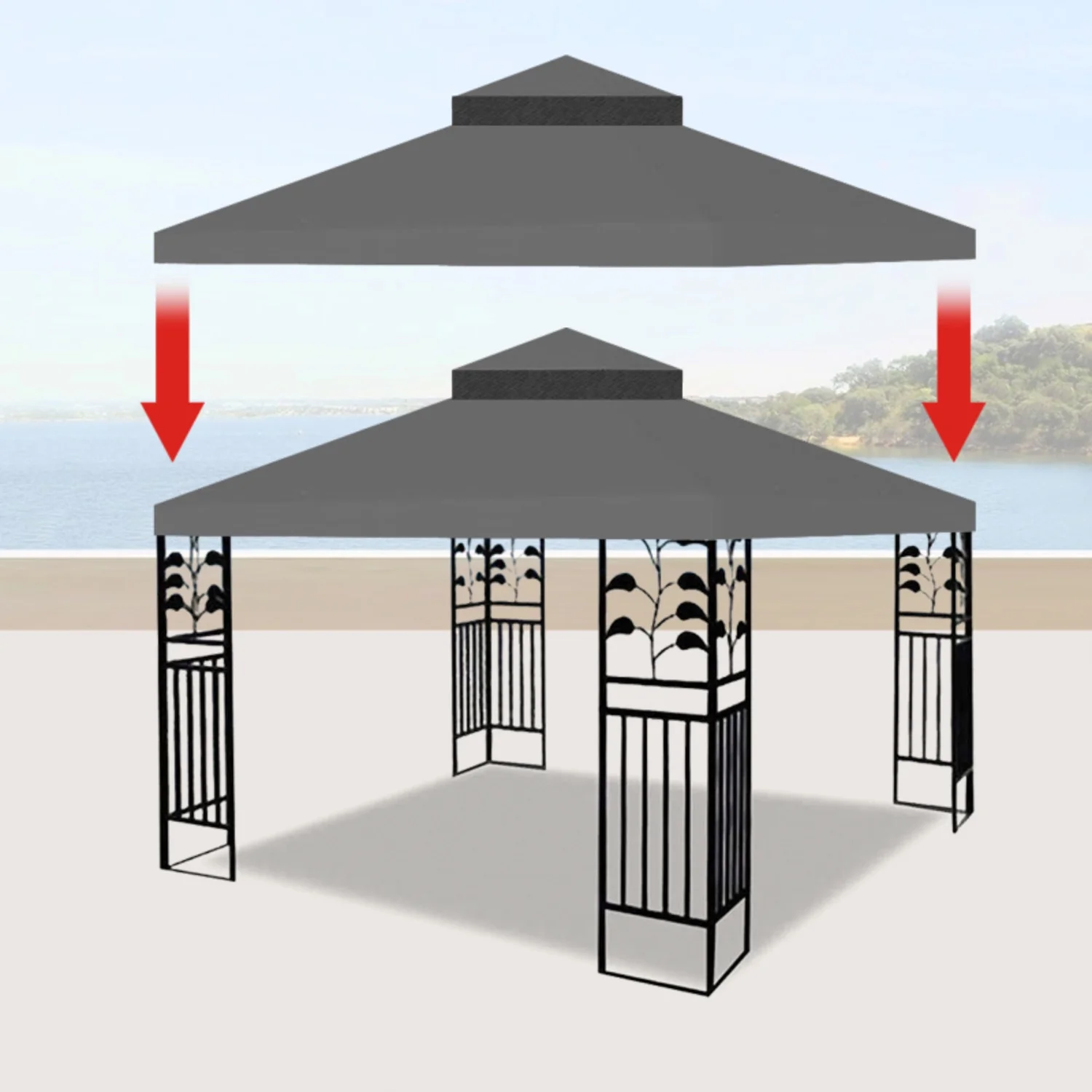 10x10 Ft Outdoor Patio Replacement Canopy Double Tiered Gazebo Tent Roof Top Cover Only Frame Not Include UV Protection Fade Resistant - Image 4