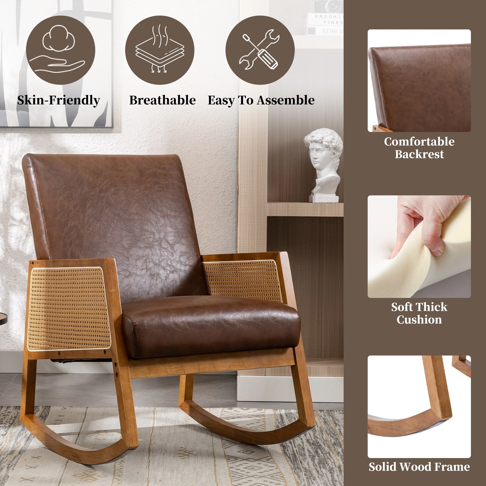 Upholstered Tall Back Rocking Chair, Smooth Gliding Accent Armchair for Comfortable Living Room Seating - Image 29