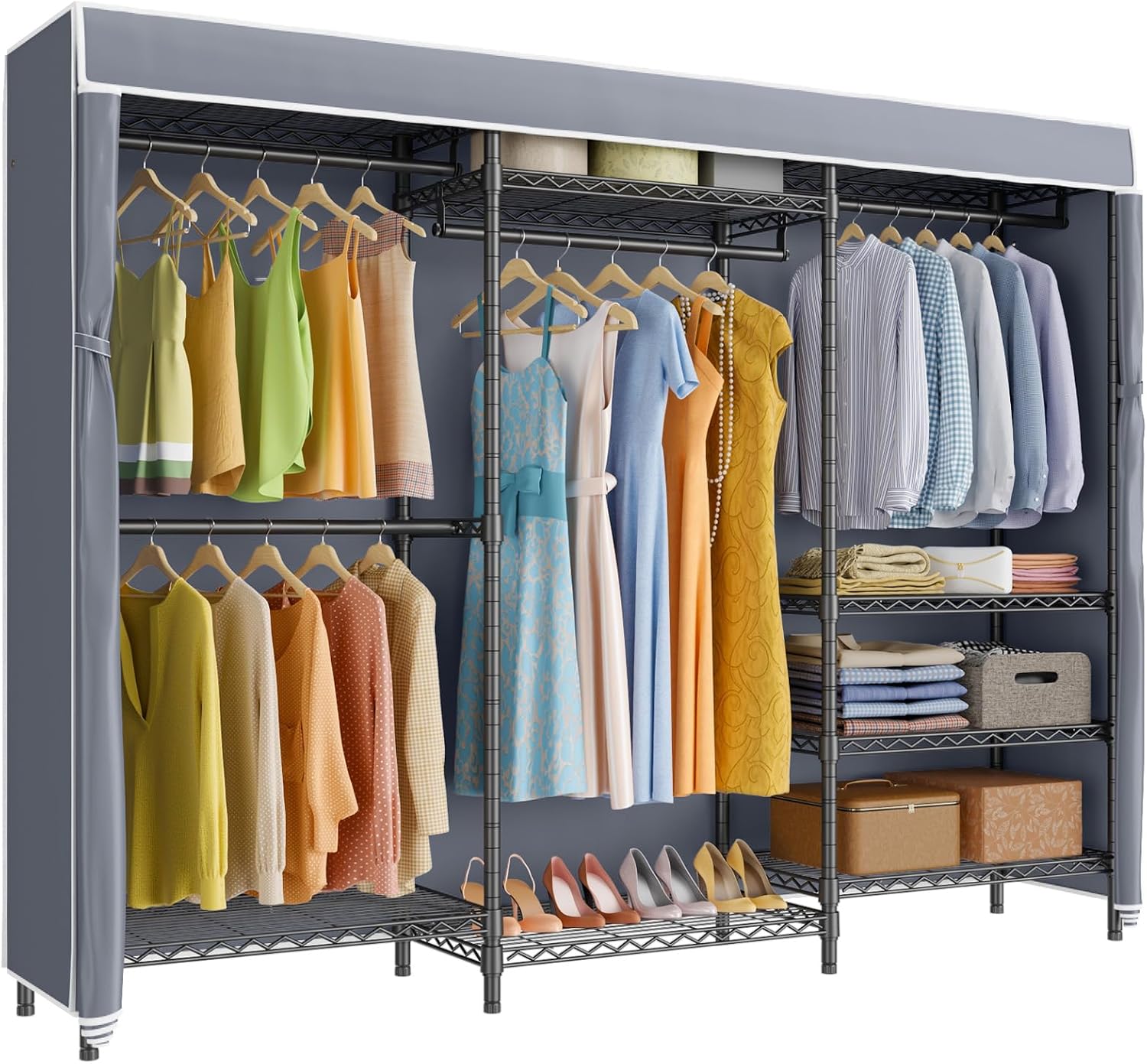 VIPEK V5C Heavy Duty Covered Clothes Rack Portable Closet Rack, Black Metal Clothing Rack with Black Upgarded Polyester Cover, Adjustable Custom Freestanding Closet Wardrobe, Max Load 800LBS - Image 10