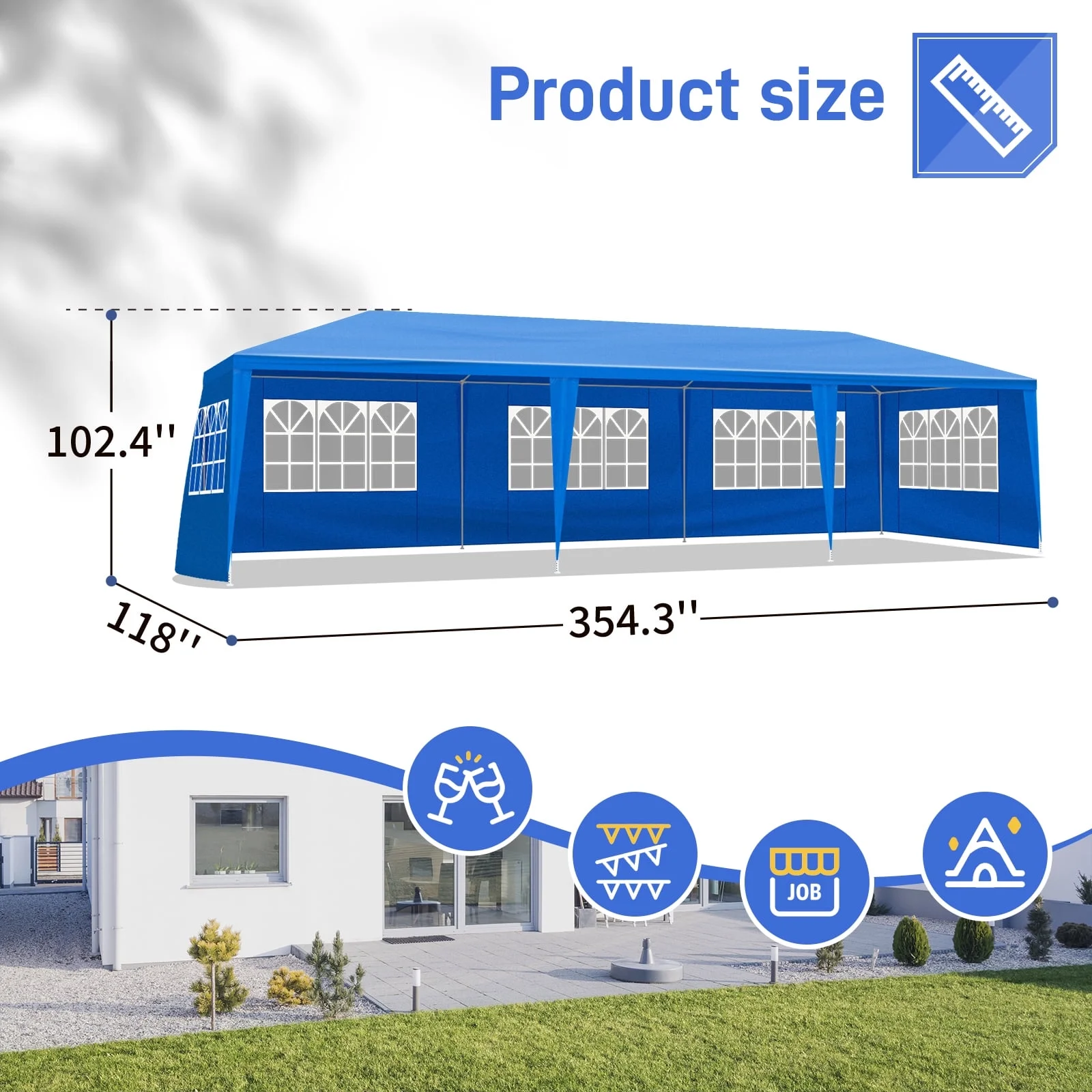 10'x30' Patio Wedding Gazebo, Outdoor Party Tent with 8 Removable Sidewalls, Waterproof Canopy Blue - Image 5