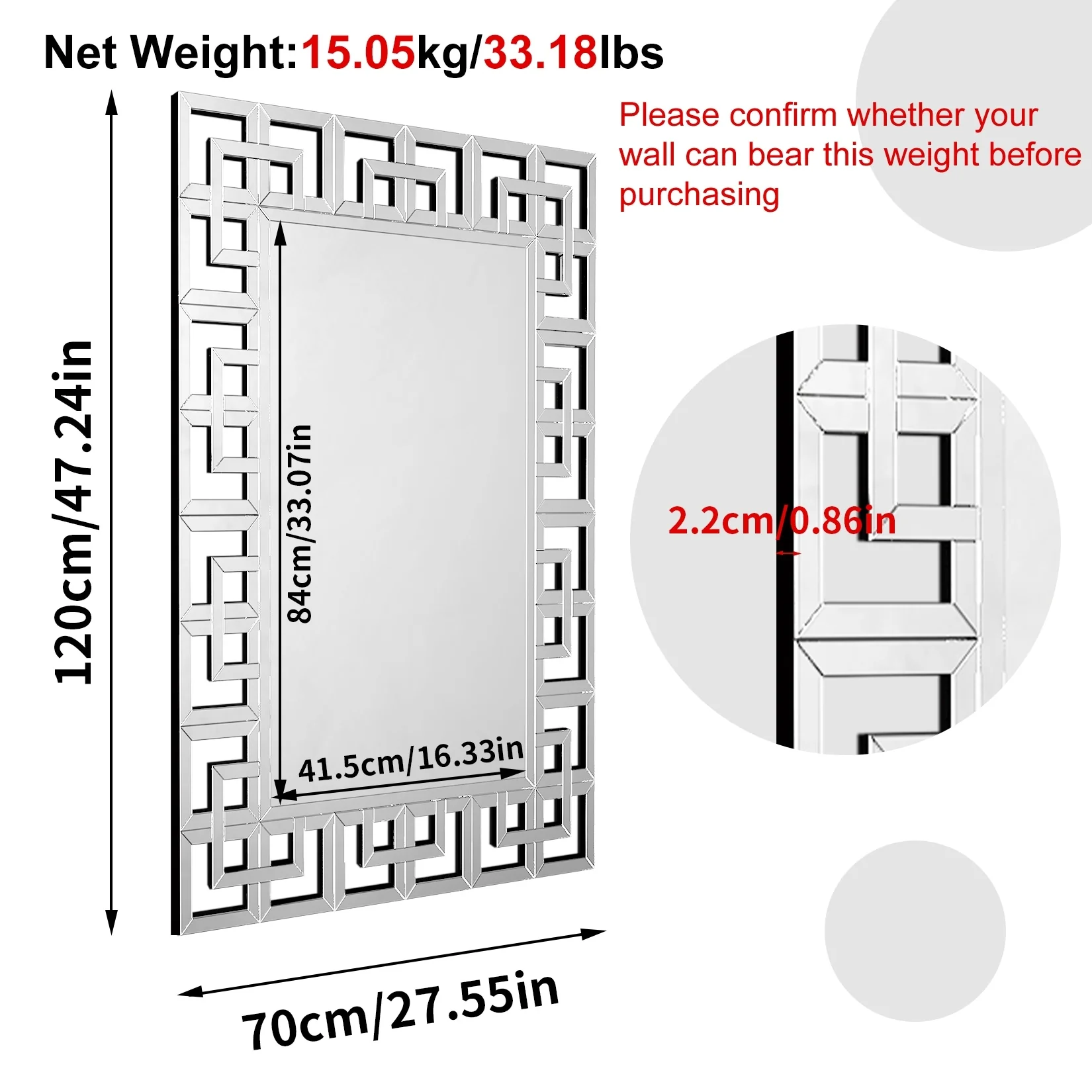 Large Silver Geometric Wall Mirror, Modern Decorative Accent Mirror for Living Room, Bedroom and Entryway - Image 15