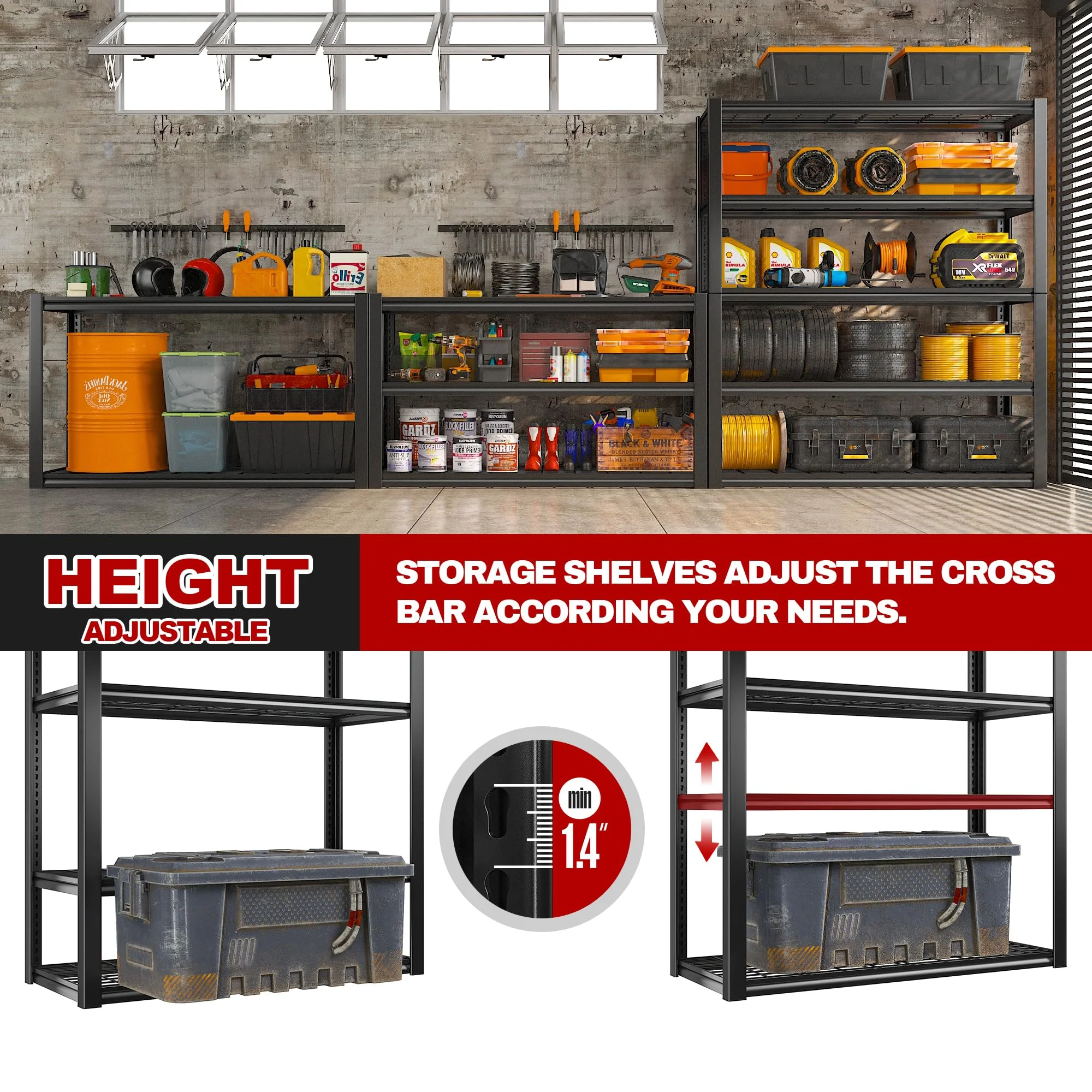 REIBII 48.2"W Garage Shelving Heavy Duty 3000LBS Storage Shelves Adjustable 5 Tier Metal Shelving,48.2''L X 24.5''W X 72''H - Image 21