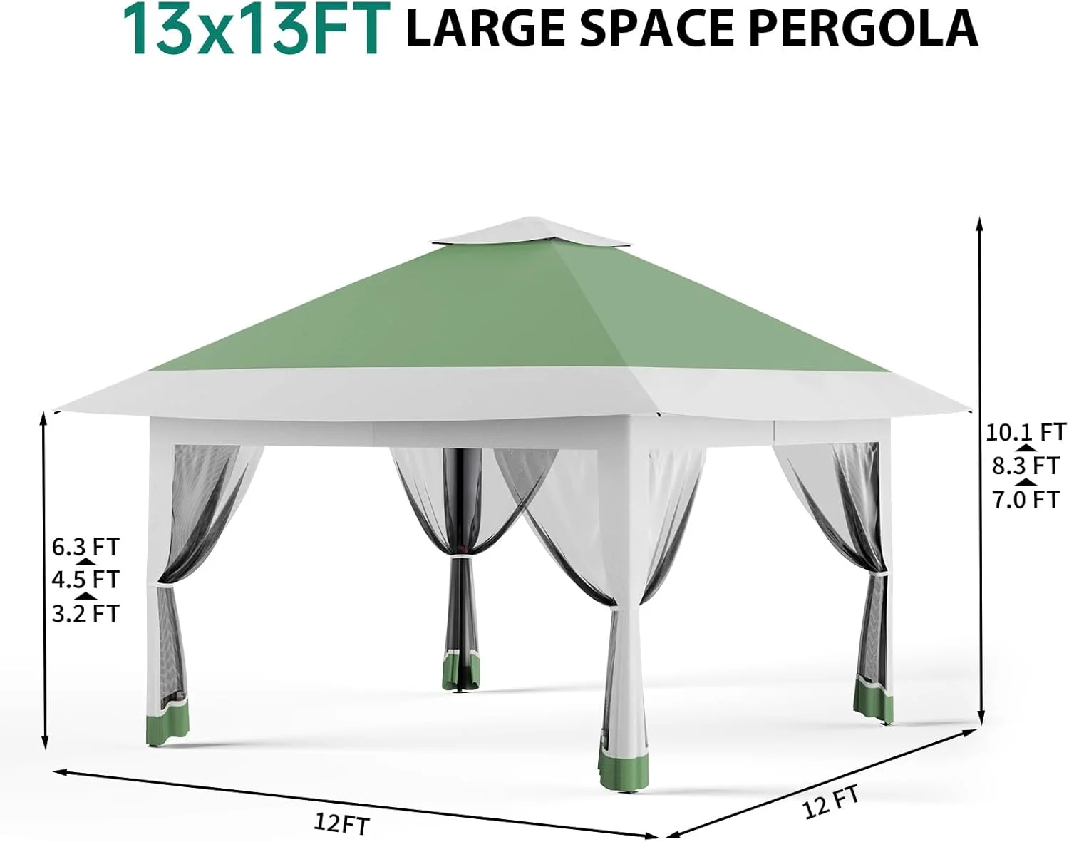 Instant Pop Up Patio Gazebo 13x13FT Canopy Tent with Full Netting for Family Parties and Outdoor Activities(Olive) - Image 5