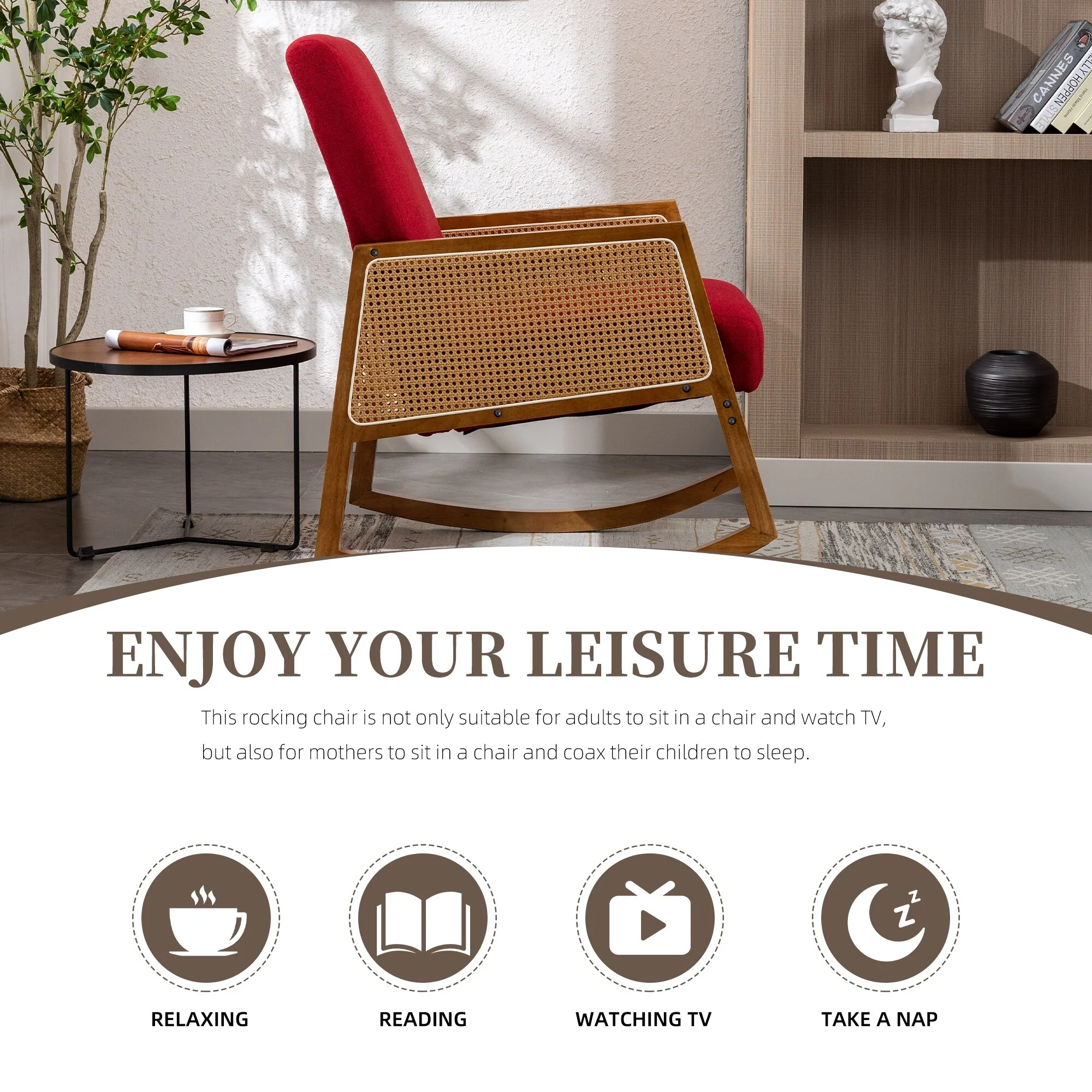 Upholstered Tall Back Rocking Chair, Smooth Gliding Accent Armchair for Comfortable Living Room Seating - Image 19