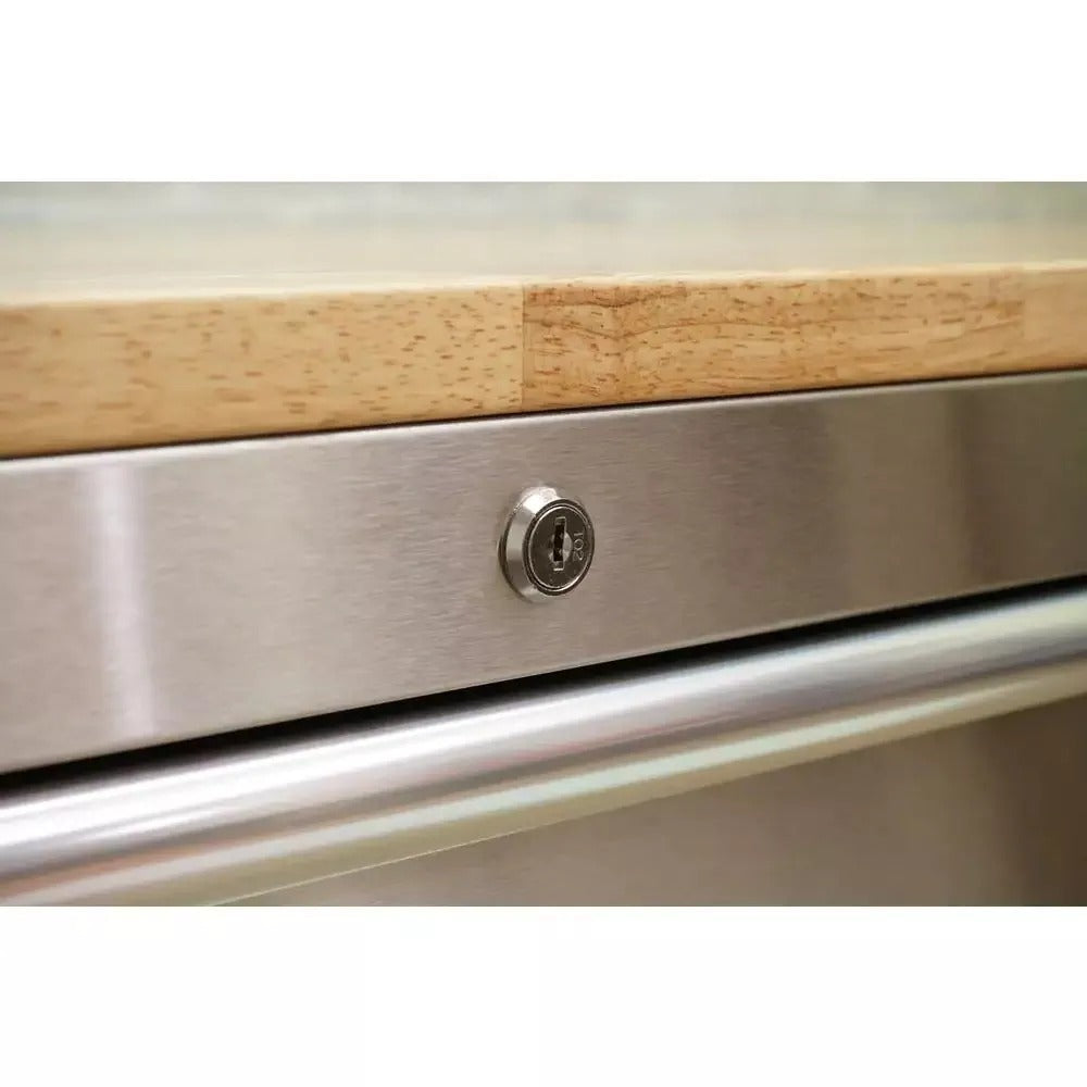 72-Inch 18-Drawer Mobile Workbench, 24-Inch Deep, with Solid Wood Top and Stainless Steel Finish - Image 2