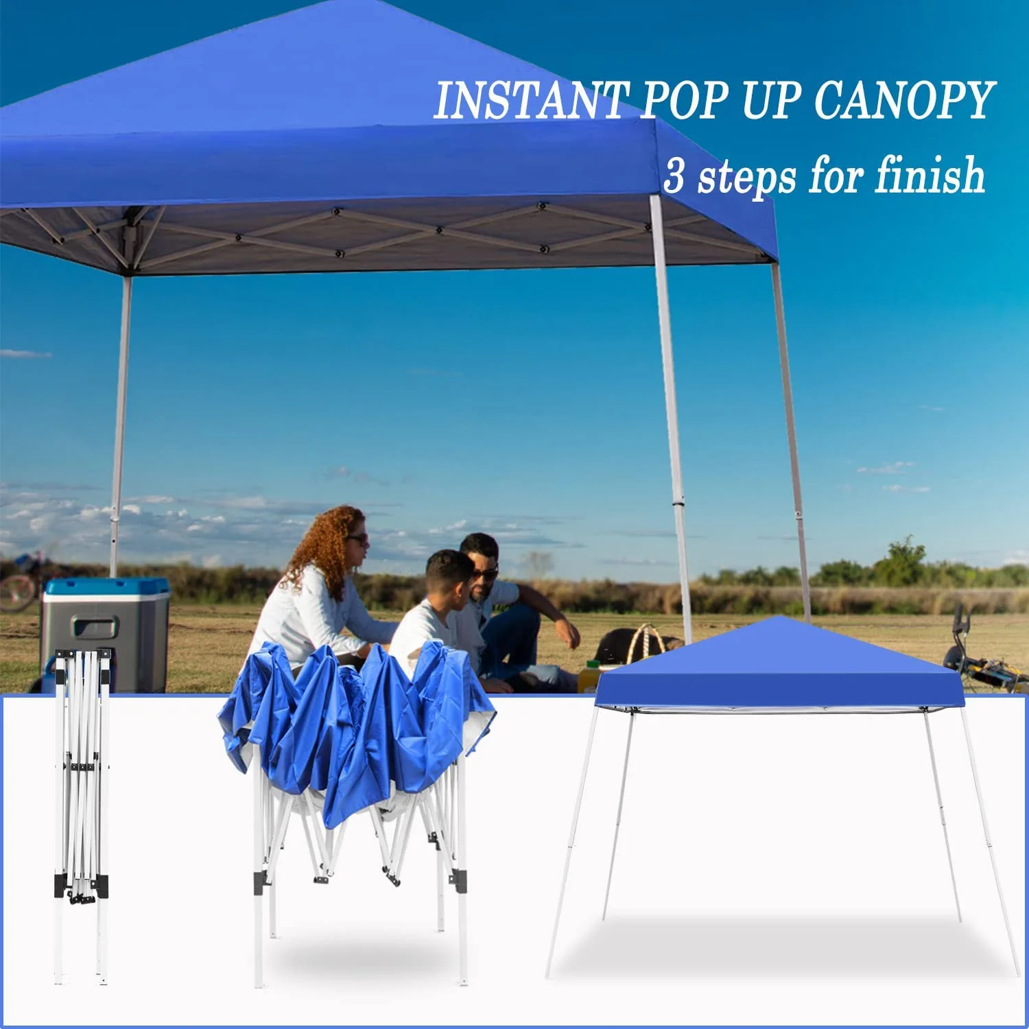 Canopy Tent, 10X10 FT Outdoor Pop Up Canopy Slant Legs Gazebo Shelter for Patio Deck Garden and Beach - 8X8 Canopy Top (Blue) - Image 3