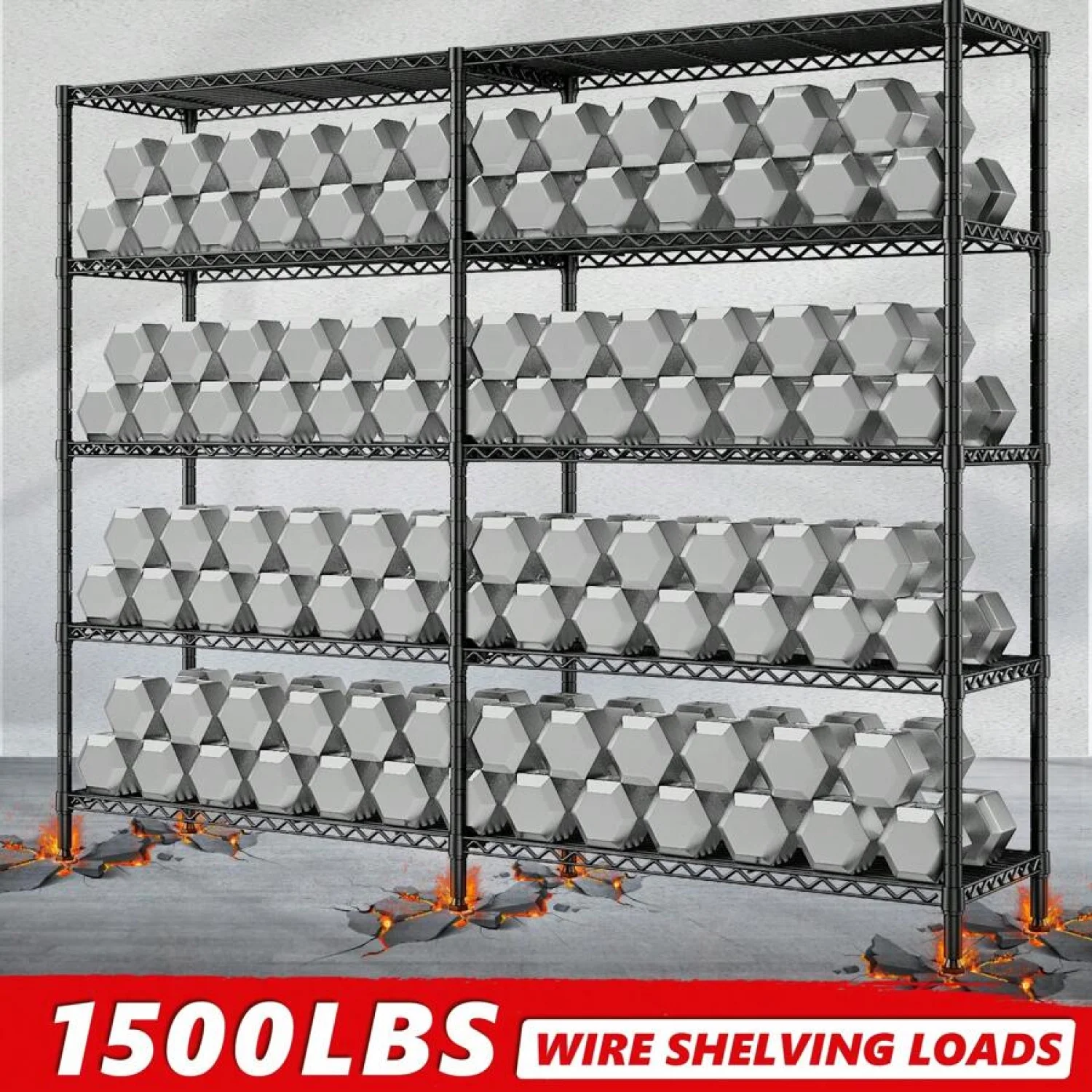 NTGFU 1500 LBS Storage Shelves, 61.7"W Wire Shelving Unit, 5 Tier Metal Shelving for Storage, Rack Shelves for Storage, Heavy Duty Garage Shelf, Pantry Shelves, Kitchen Shelving - Image 6