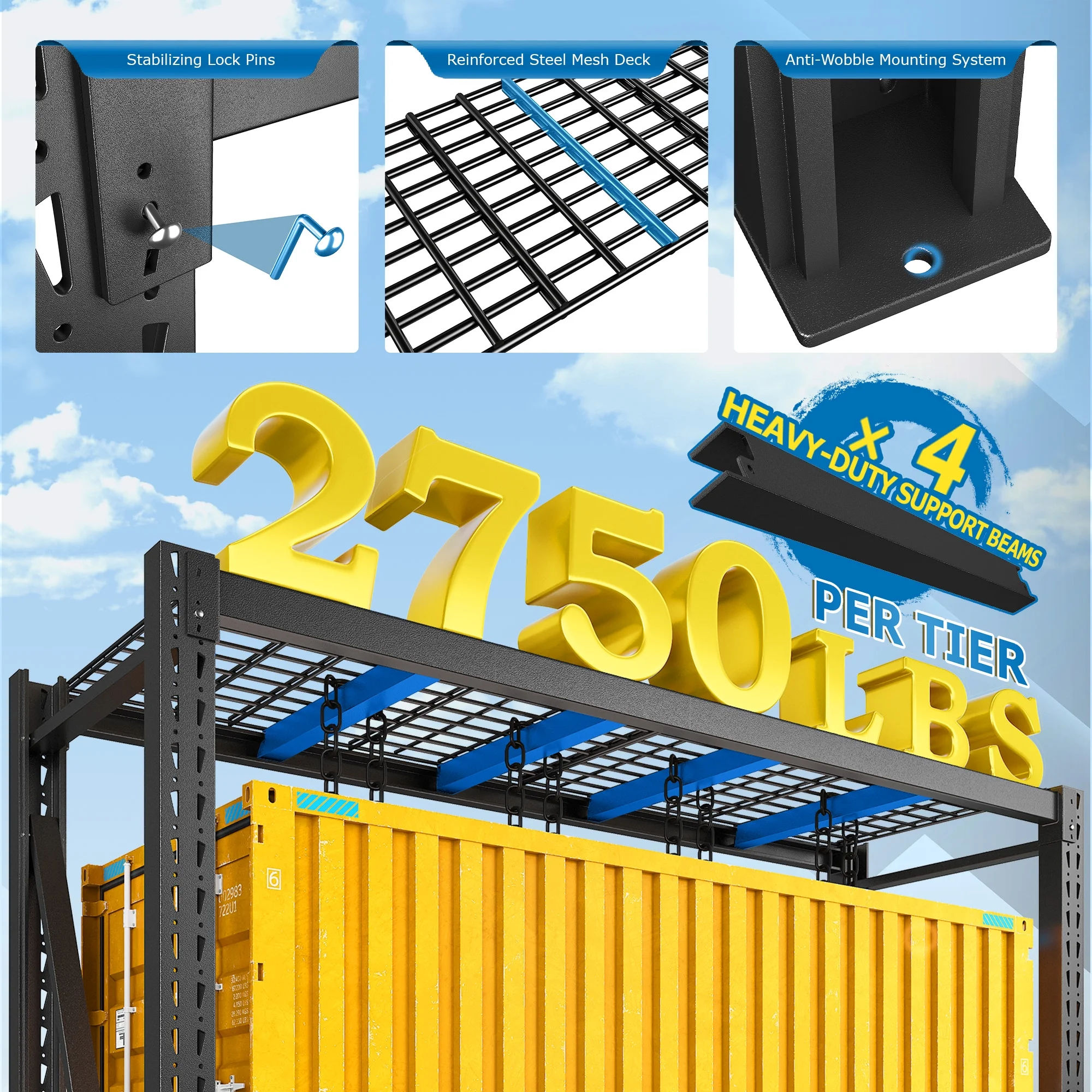 REIBII 11000LBS Heavy Duty Industrial Shelving Unit for Garage Storage,Shop,Warehouse,Basement,Commercial,60"W x 24"D x 72"H - Image 8