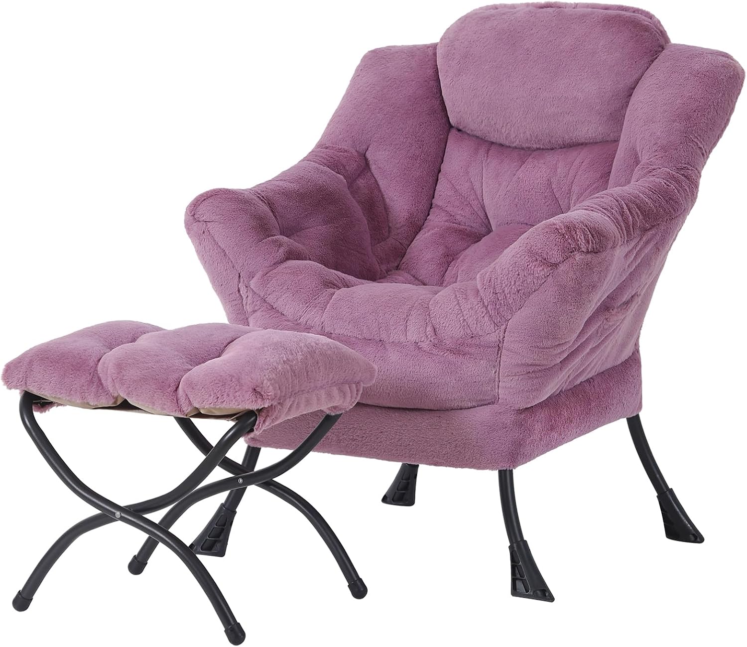 Lazy Chair with Ottoman, Reading Chair with Footrest, Jet Black - Image 27