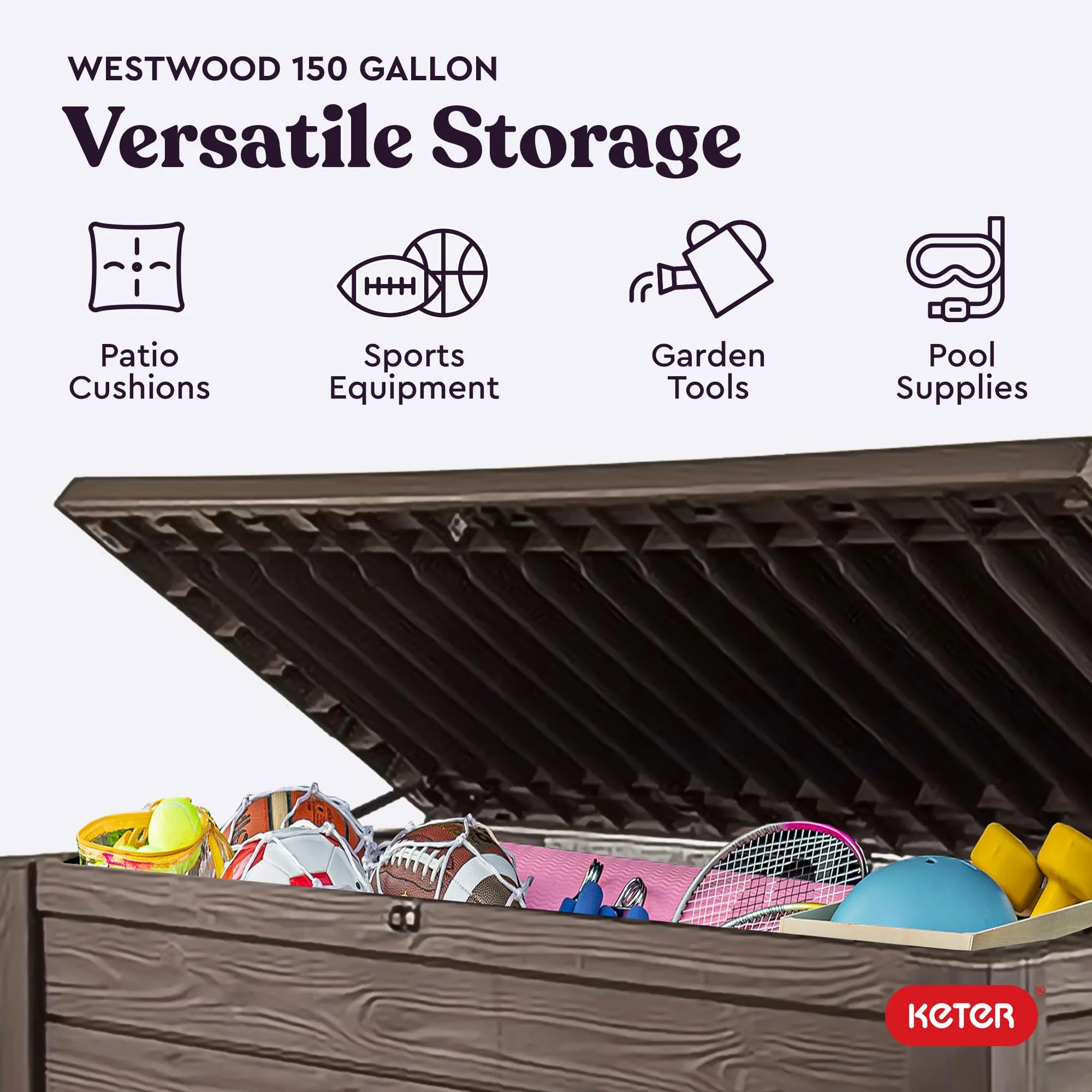 150 Gallon Outdoor Deck Box with Bench Seat, Large Storage Container for Patio, Garden, Yard and Pool Area - Image 4