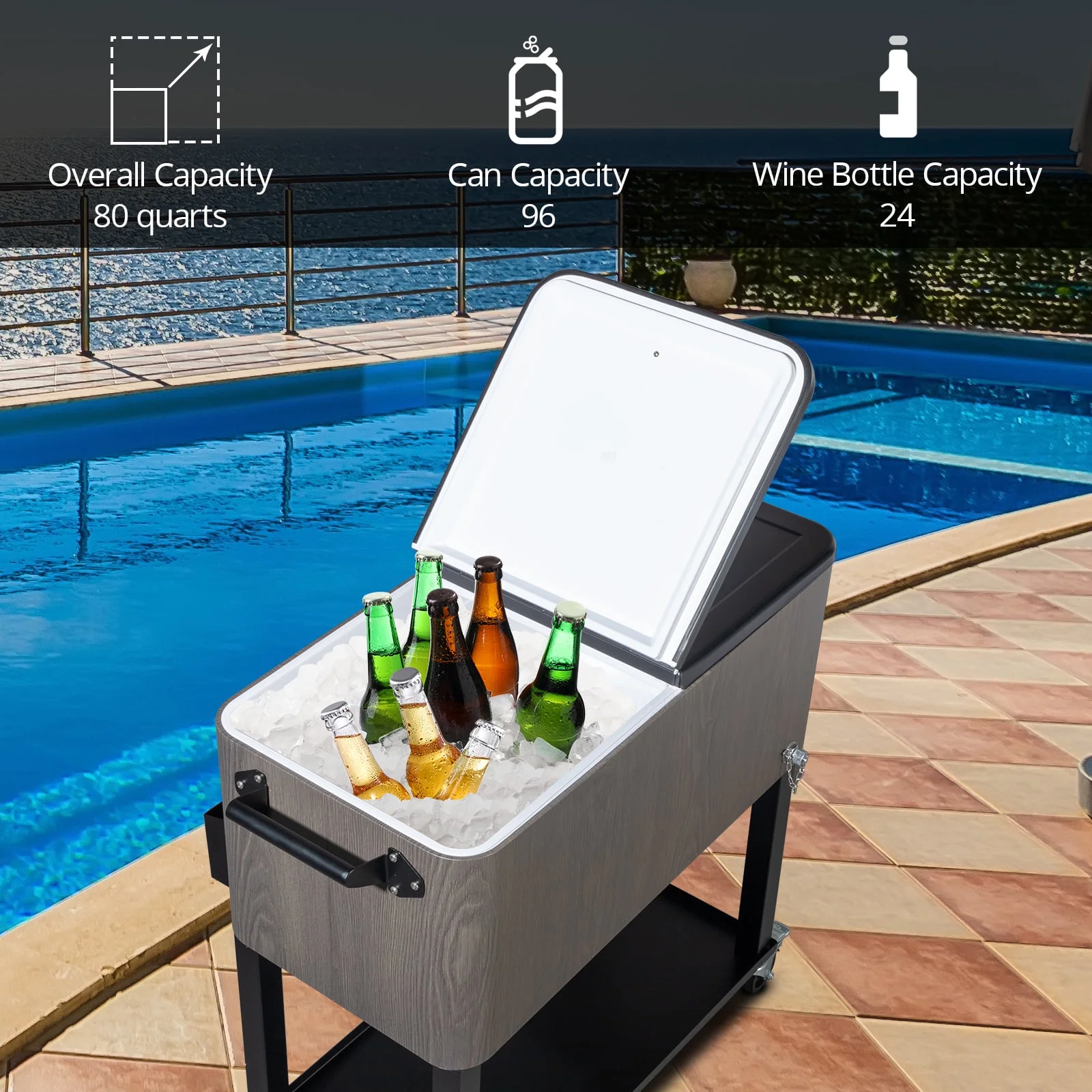 EasingRoom Iron Spray Plastic Patio Cooler Cart with Tray Cooler with Shelf Green - Image 17
