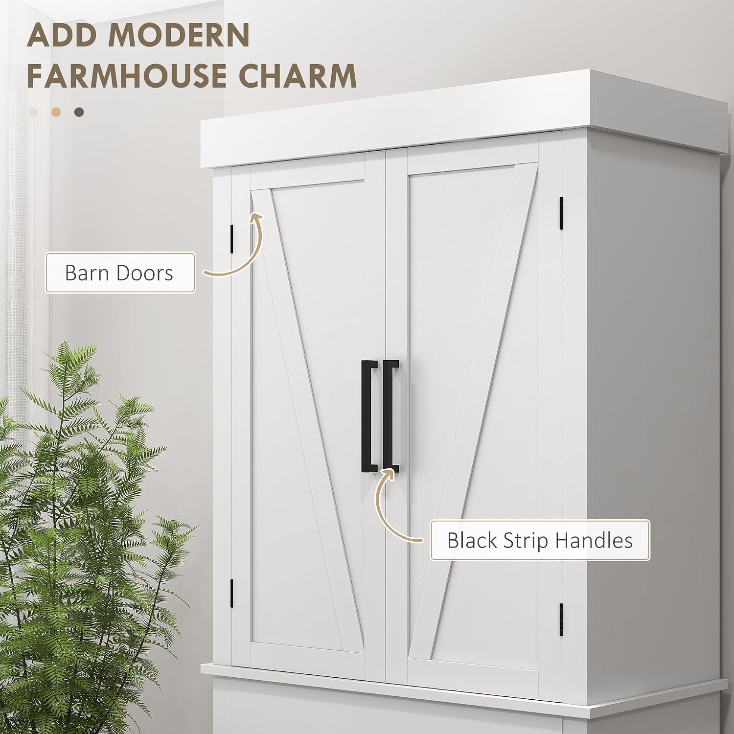 72" Tall Kitchen Pantry Cabinet Adjustable Shelves Barn Doors White - Image 4