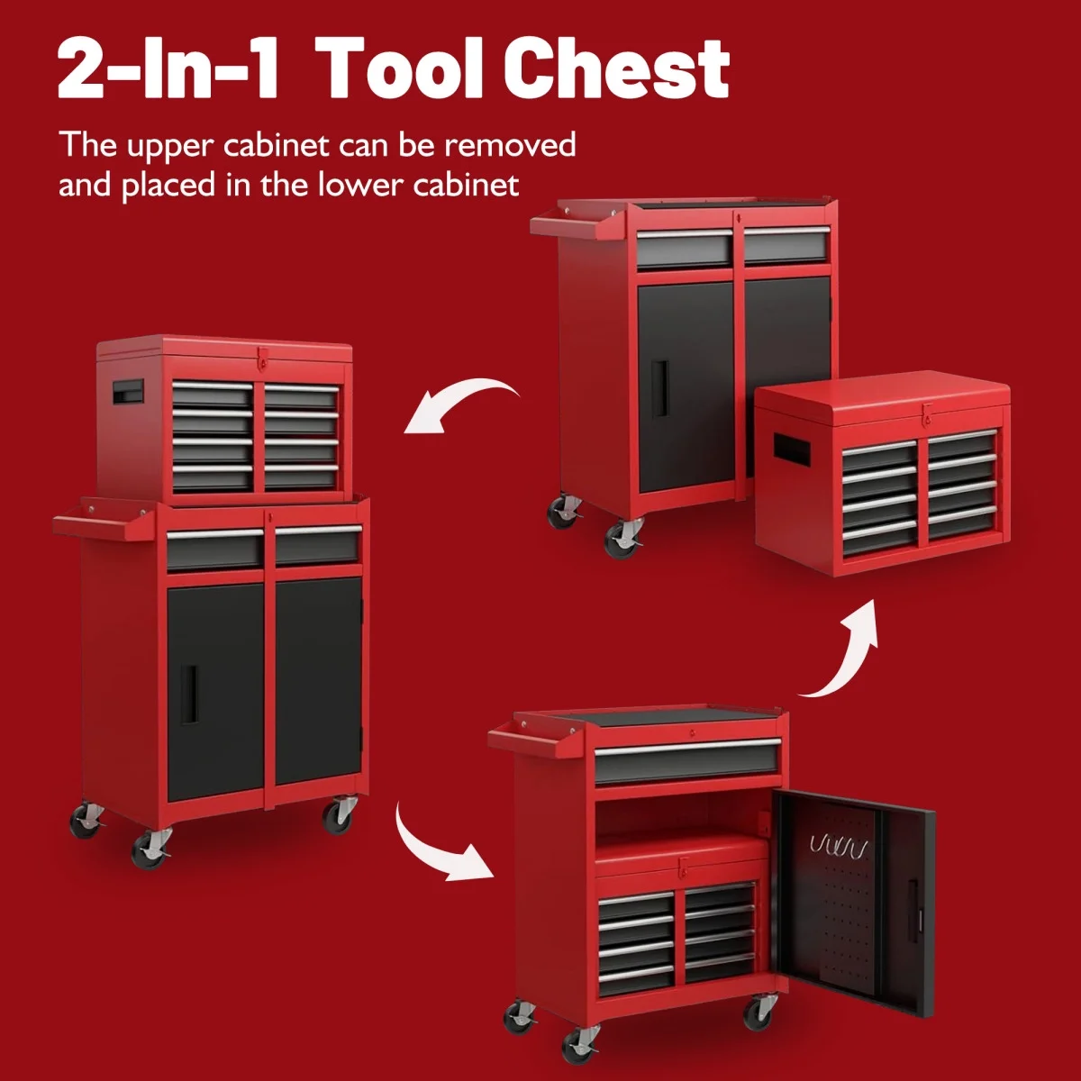 Rolling Tool Chest with 5 Drawers and Detachable Top Box Heavy Duty Steel Construction Lockable Wheels for Garage Workshop Storage Organization - Image 14