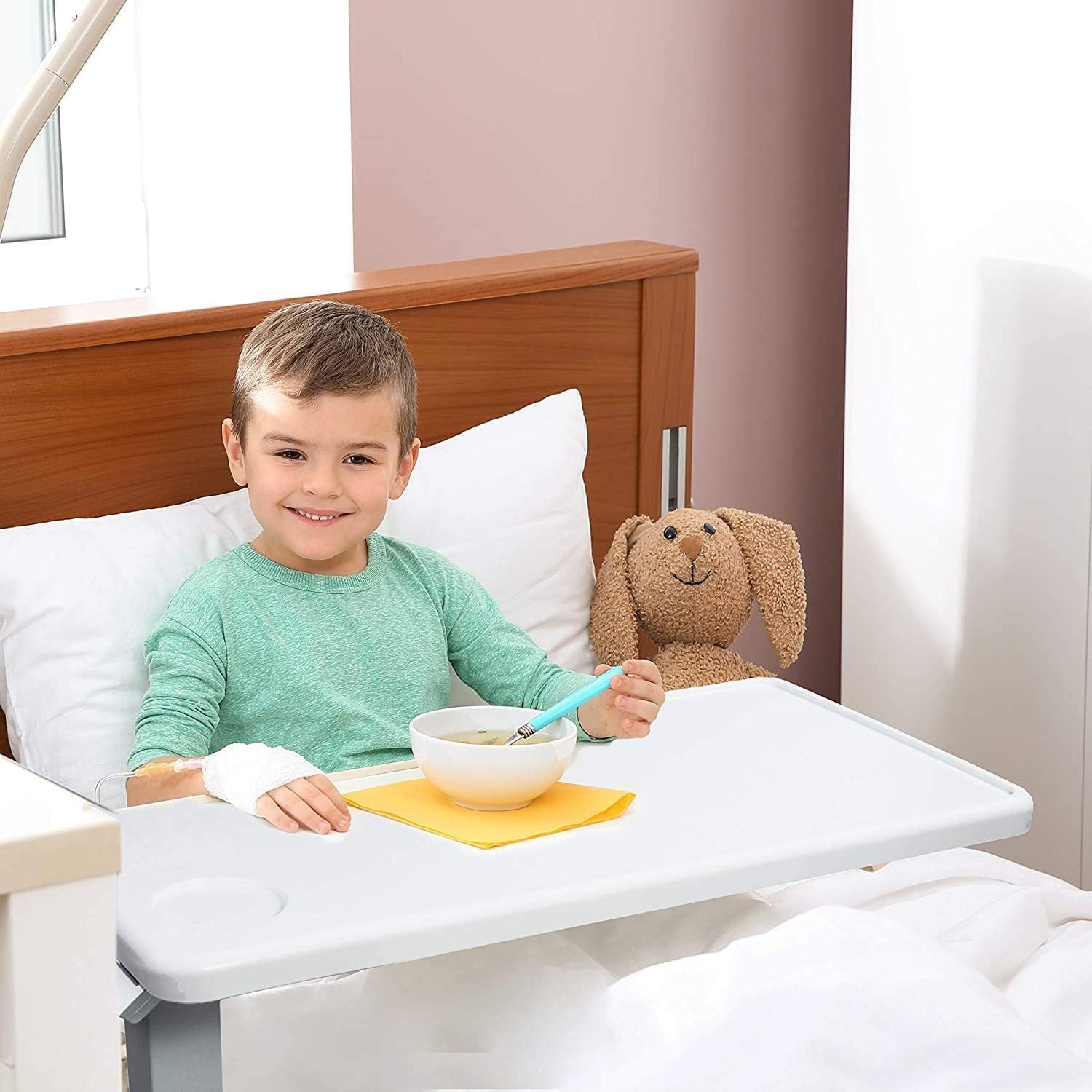 FSA/HSA Eligible Medical Adjustable Overbed Exam Bedside Table with Wheels, Hospital and Home Use, Light Gray - Image 5