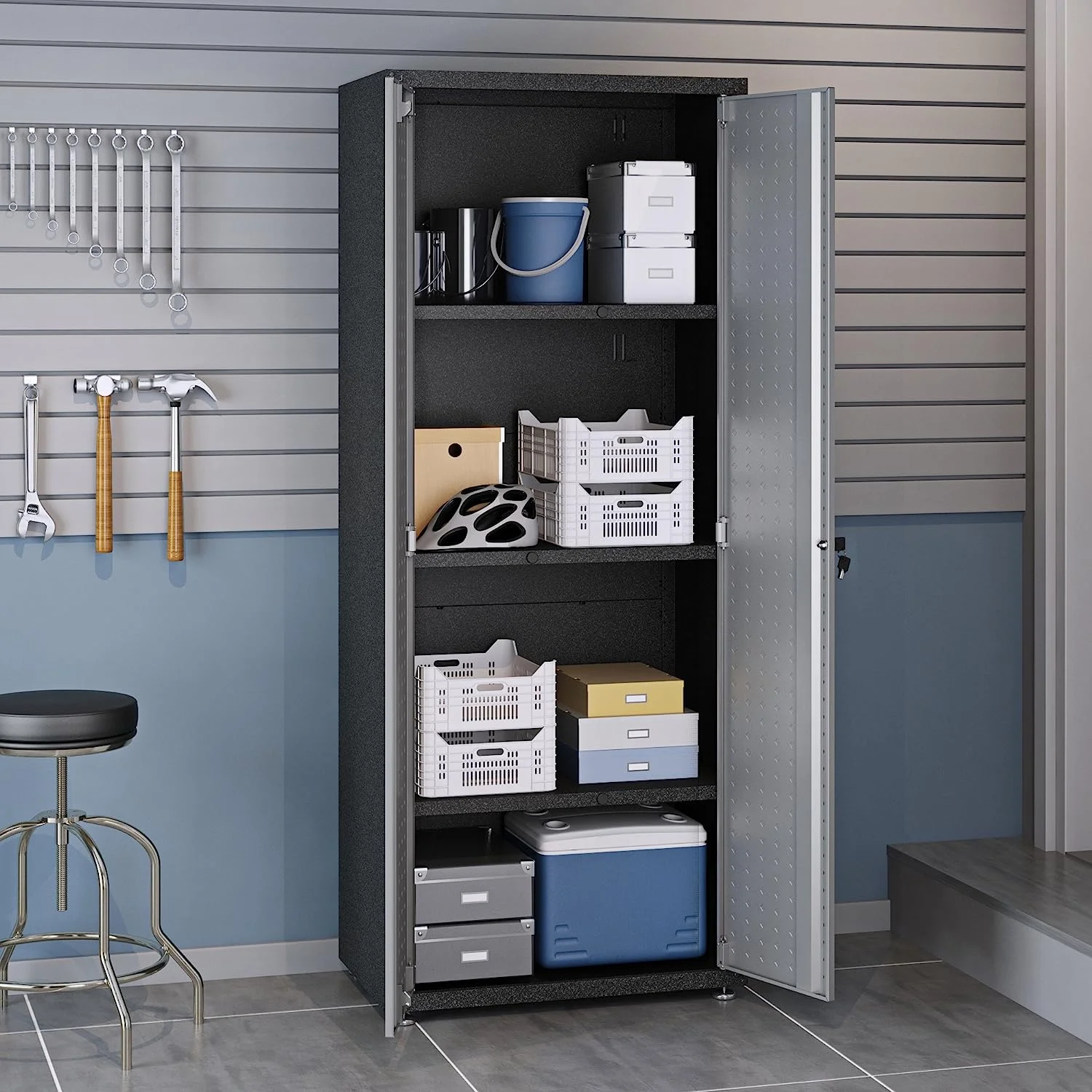 Manhattan Comfort Fortress Standing Cabinet Storage, Black/Gray - Image 4