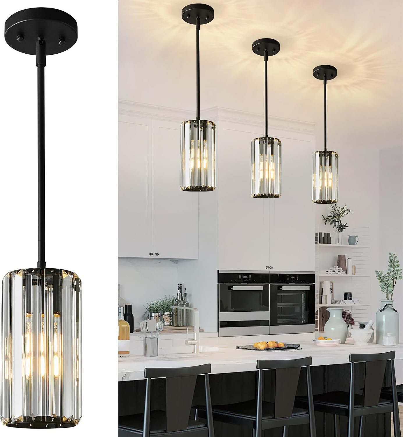 Chrome Pendant Lighting, Modern Pendant Light, Mini Crystal Chandeliers, Adjustable Pendant Light Fixture for Kitchen Island, Dining Room, Corridor & Bedroom (Chrome, 3-Pack) - Image 26