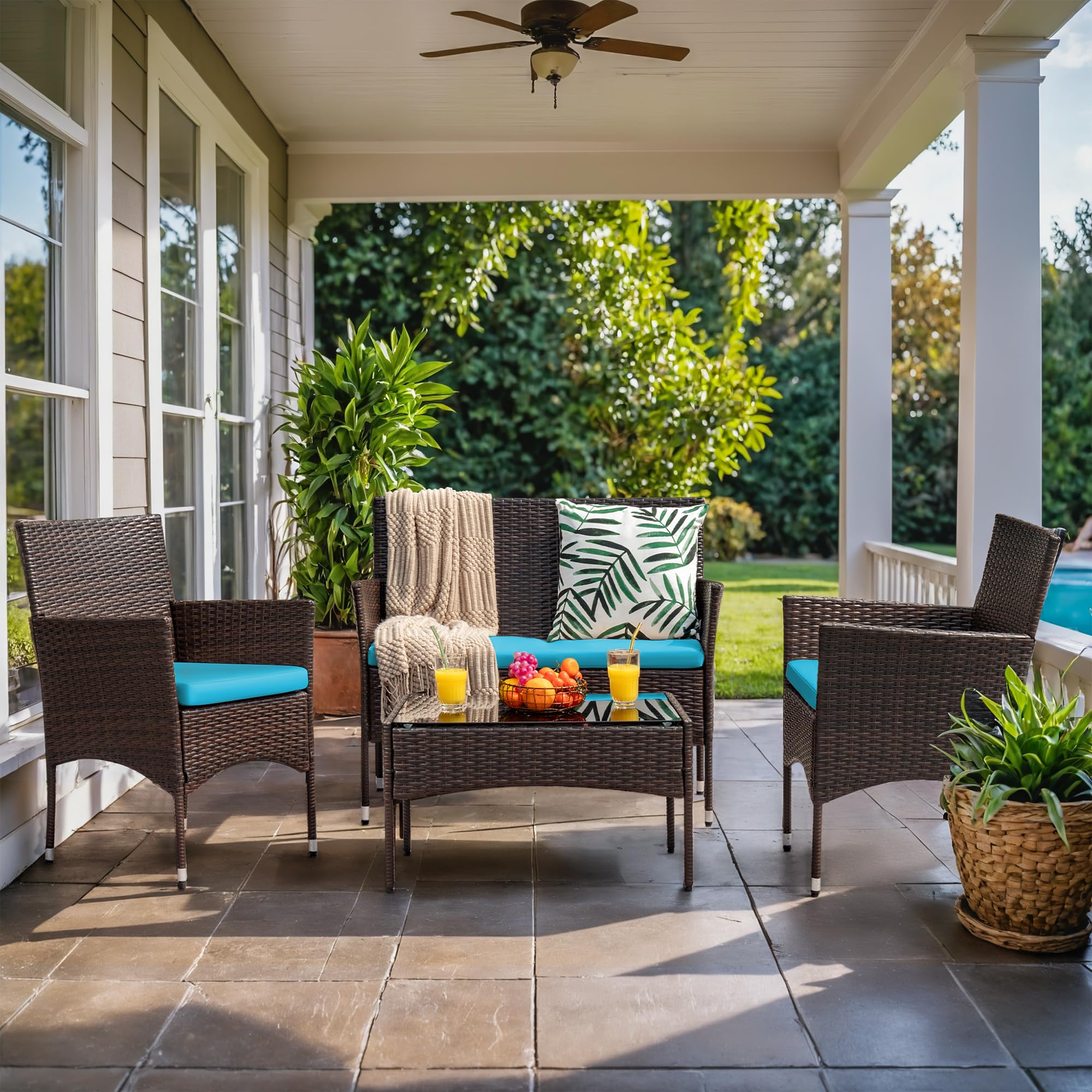 4-Piece Outdoor Patio Furniture Set, Rattan Wicker Chairs and Outdoor Seating Set - Image 16