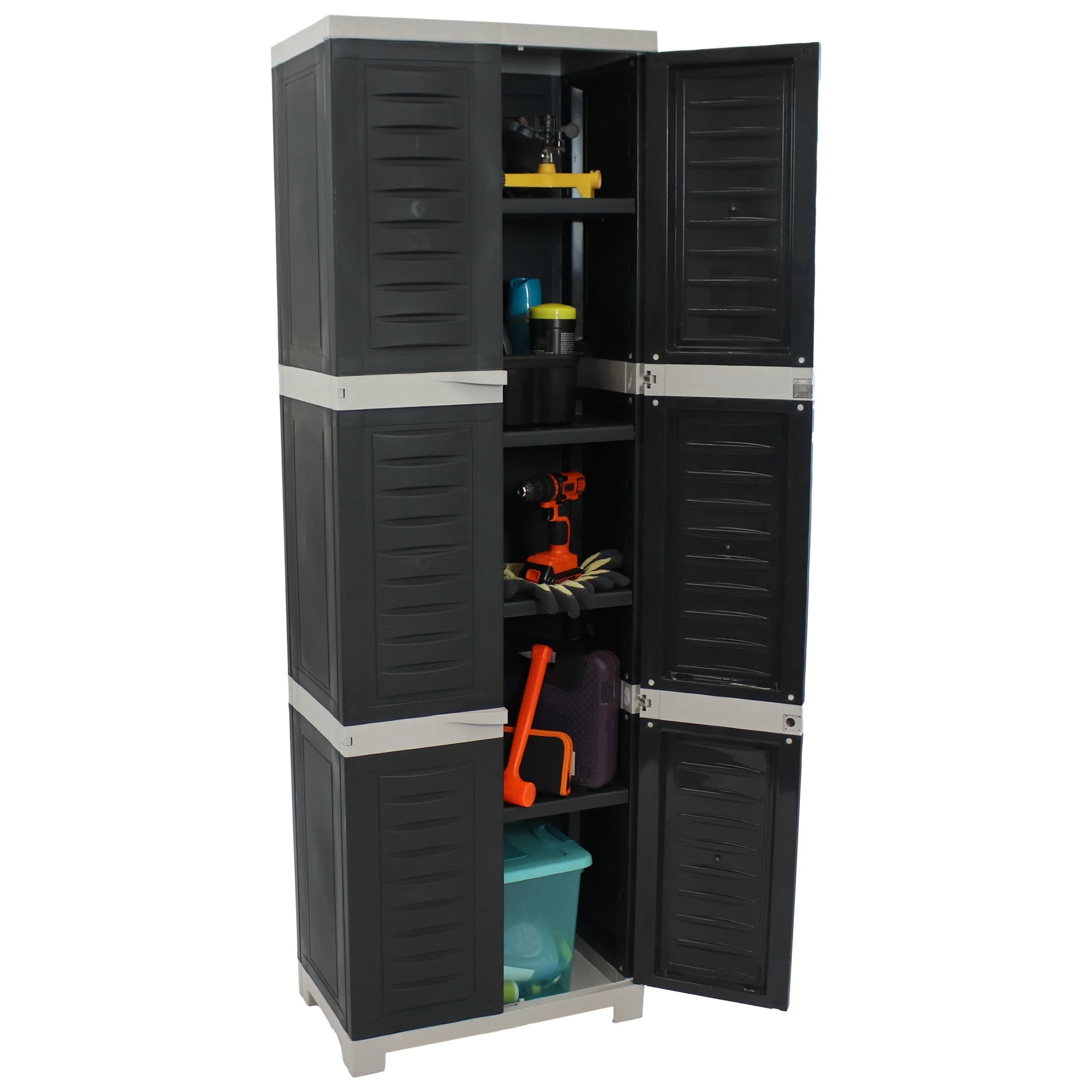 Sunnydaze Lockable Adjustable 72" Plastic 4-Shelf Freestanding Garage Storage Cabinet, Charcoal with Gray Trim - Image 8