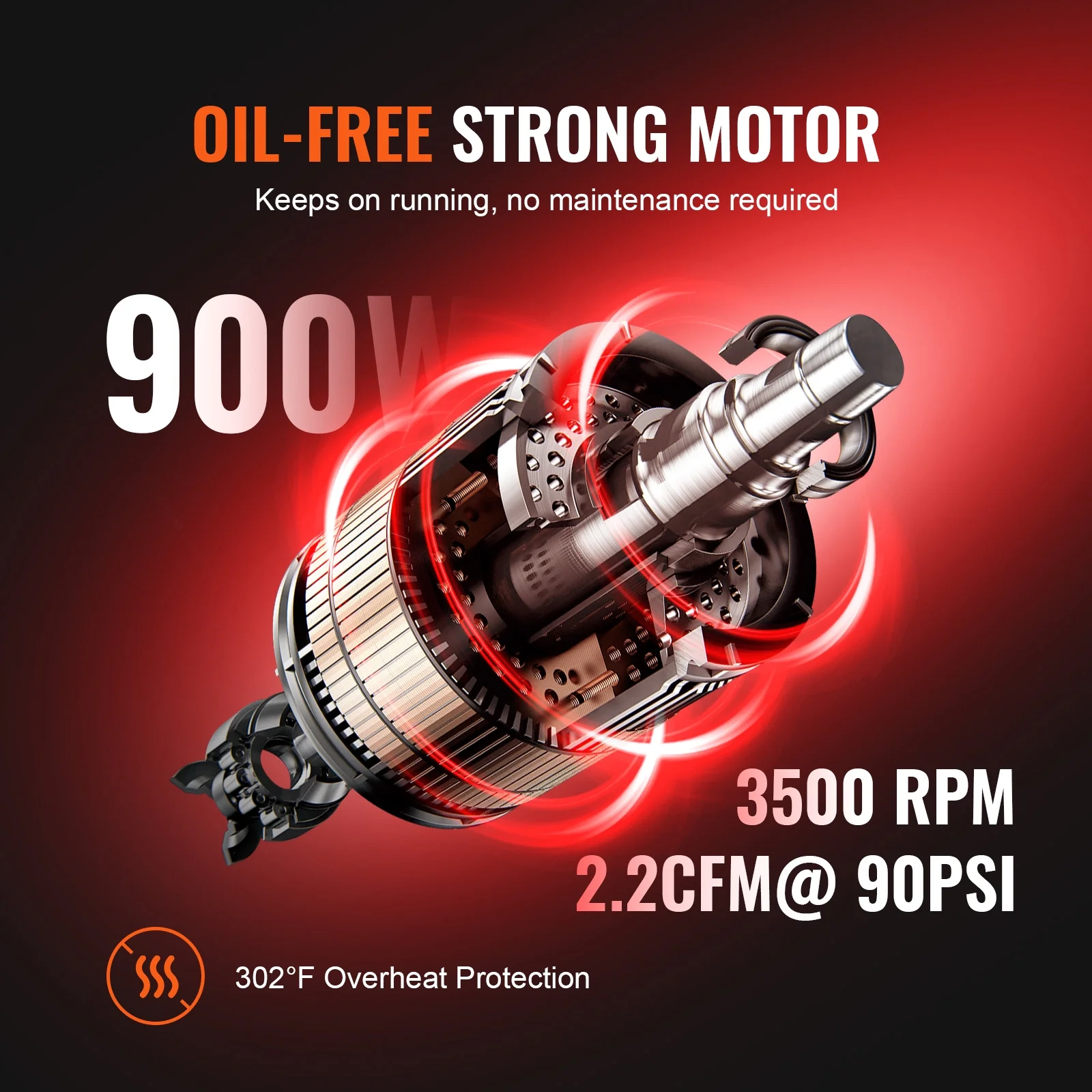 VEVOR 4.8 Gallon Air Compressor, 1.2HP 2.2 CFM@90PSI Oil Free Air Compressor Tank & Max. 116PSI Pressure, 70 dB Ultra Quiet Compressor for Auto Repair,Tire Inflation,Spray Painting,Woodwork Nailing - Image 2