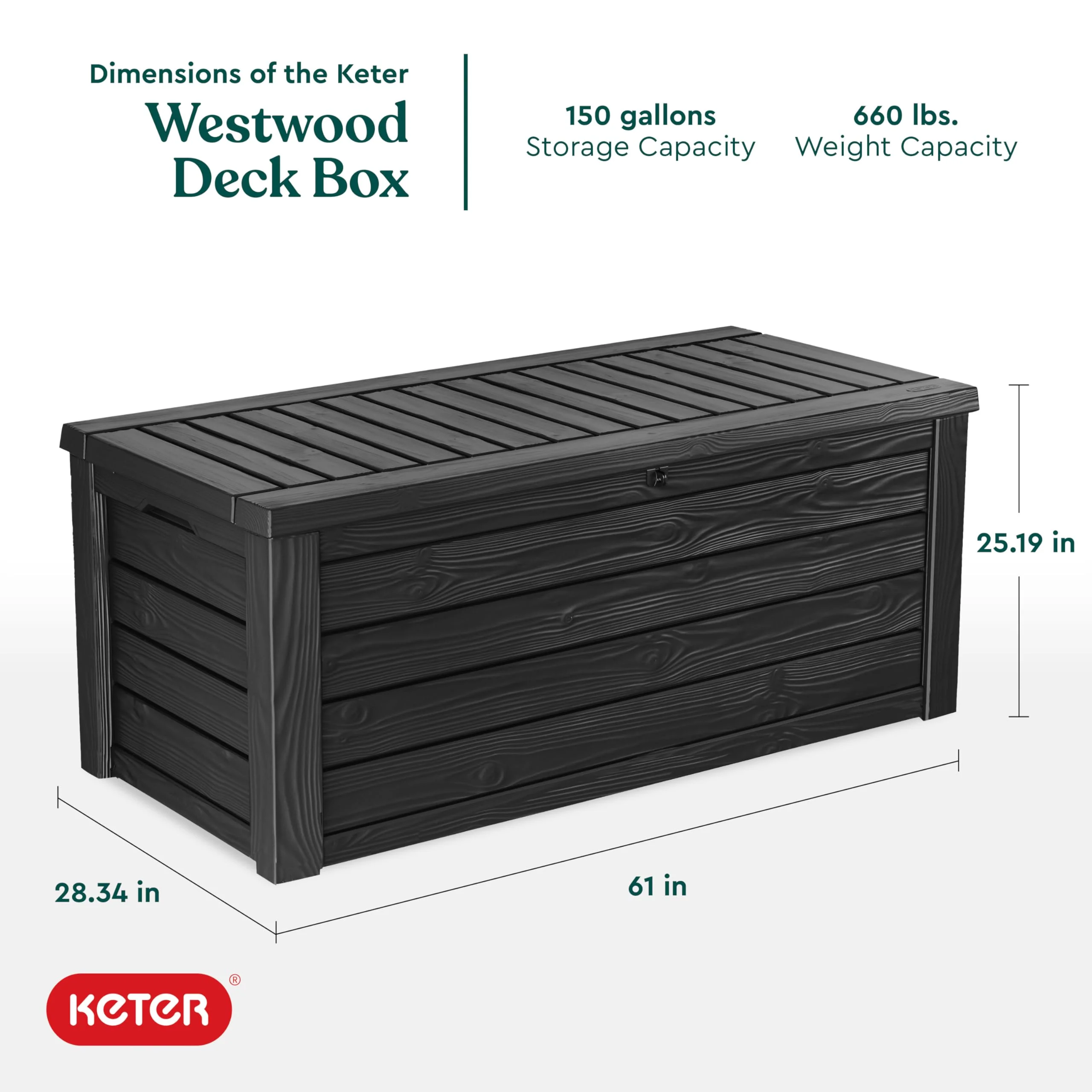 150 Gallon Resin Outdoor Storage Box, Large Deck Container for Patio, Garden and Yard, Dark Gray - Image 2
