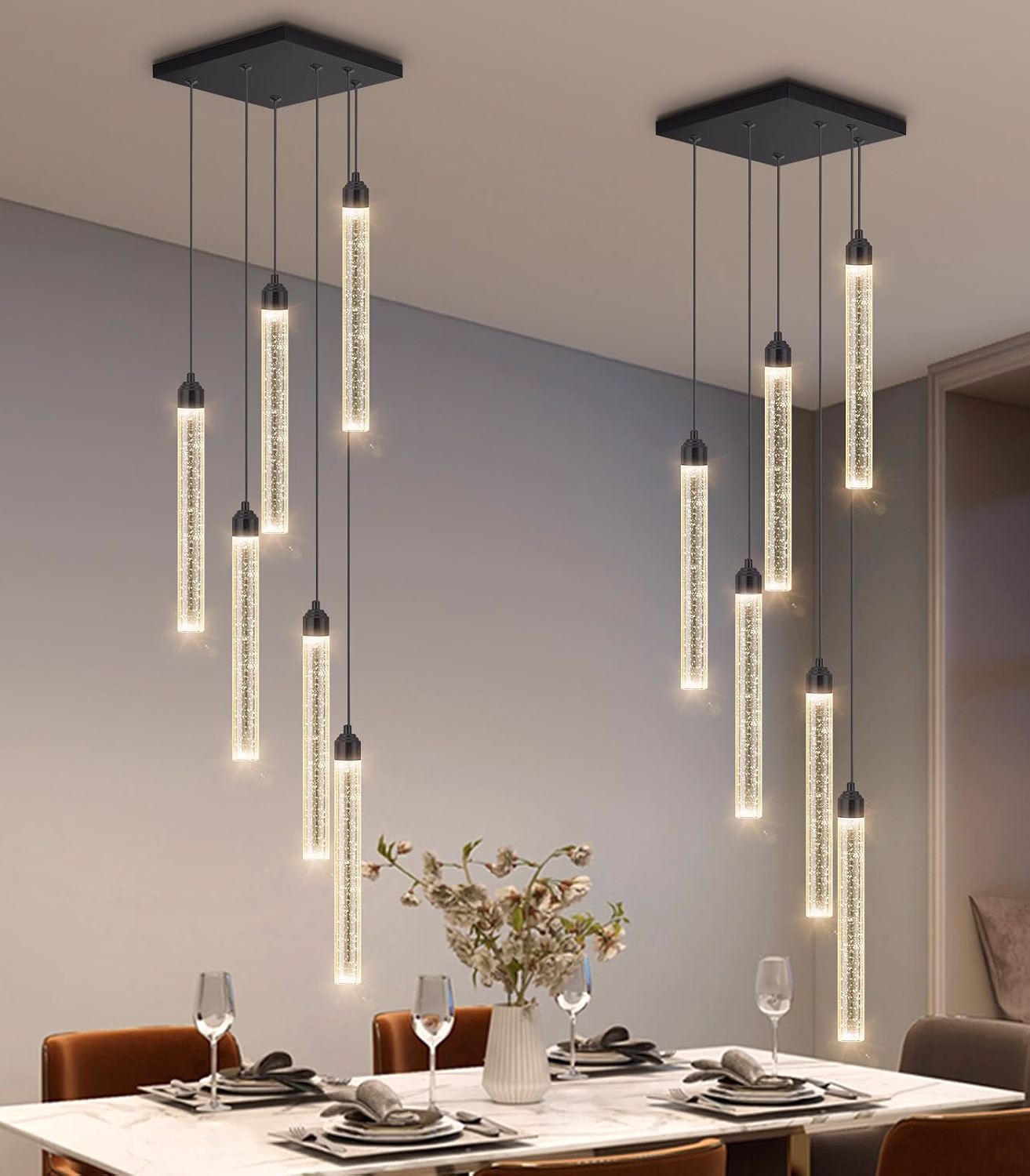 Modern Crystal Pendants Lighting Mini Chandelier for Kitchen Island LED Dimmable Ceiling Handing Lighting Adjustable Flush Mount Ceiling Light for Dining Room Hallway - Image 23