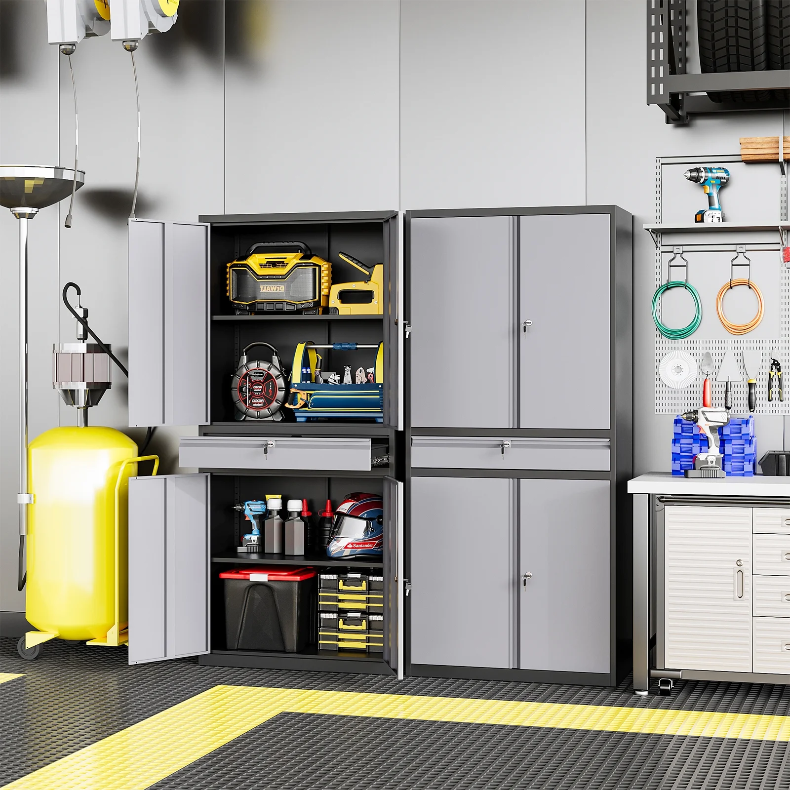 STANI Metal Garage Storage Cabinets with Drawer, 4 Doors Tool Storage Cabinet with 2 Adjustable Shelves, 73"H Rolling Steel Locking Cabinet for Garage Utility Room Home Office (Black, 4 Wheel) - Image 23