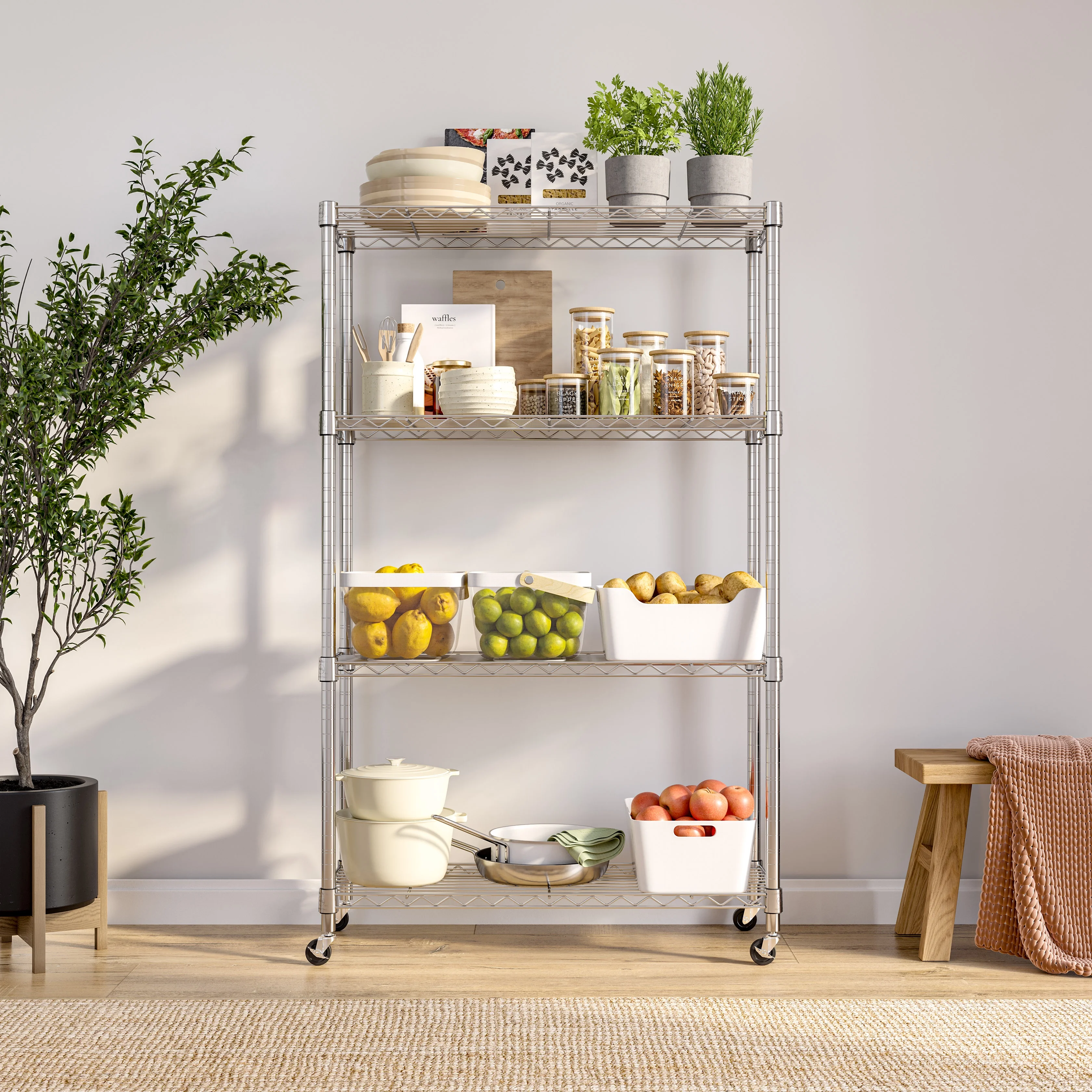 Seville Classics Solid Steel Wire Shelving Storage Unit Adjustable Shelves Organizer Rack, for Home, Kitchen, Office, Garage, Bedroom, Closet, Silver, 4-Tier, 36" W x 14" D - Image 16