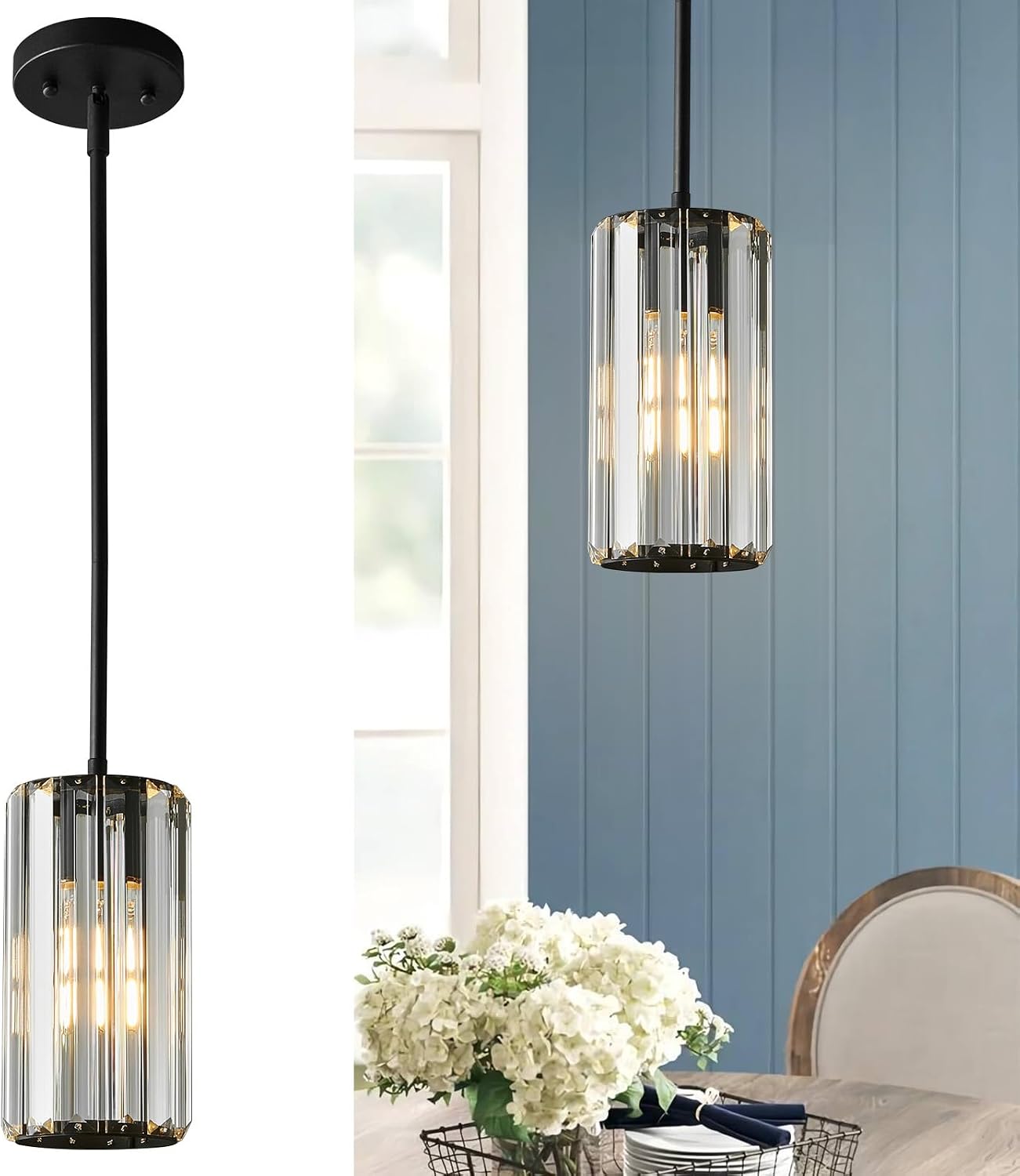 Chrome Pendant Lighting, Modern Pendant Light, Mini Crystal Chandeliers, Adjustable Pendant Light Fixture for Kitchen Island, Dining Room, Corridor & Bedroom (Chrome, 3-Pack) - Image 13