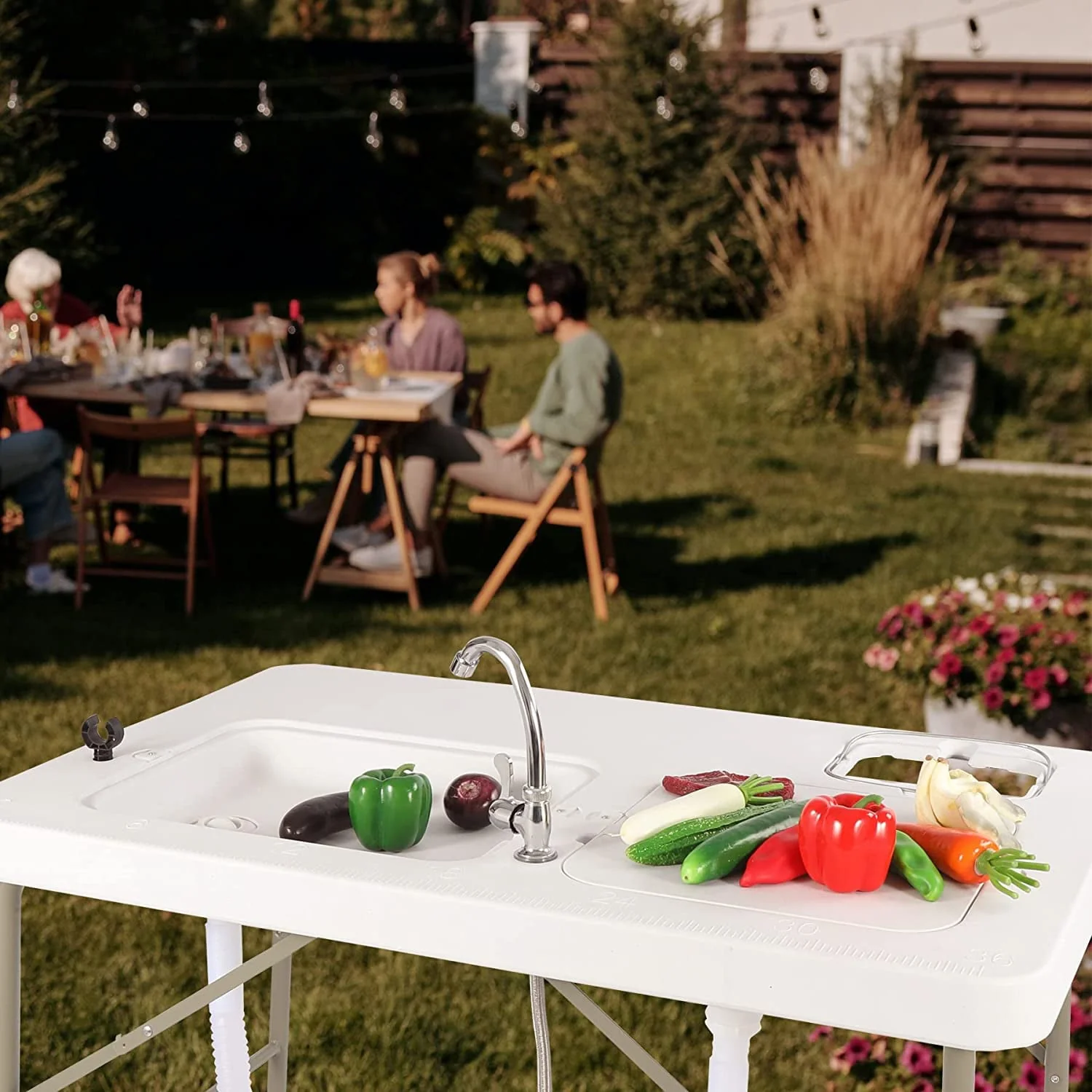 Folding Fish Cleaning Table, Outdoor Camping Sink Station with Sink & Faucet Drainage Hoses, Portable Camping Sink Table for Beach Fishing Patio Picnic - Image 9