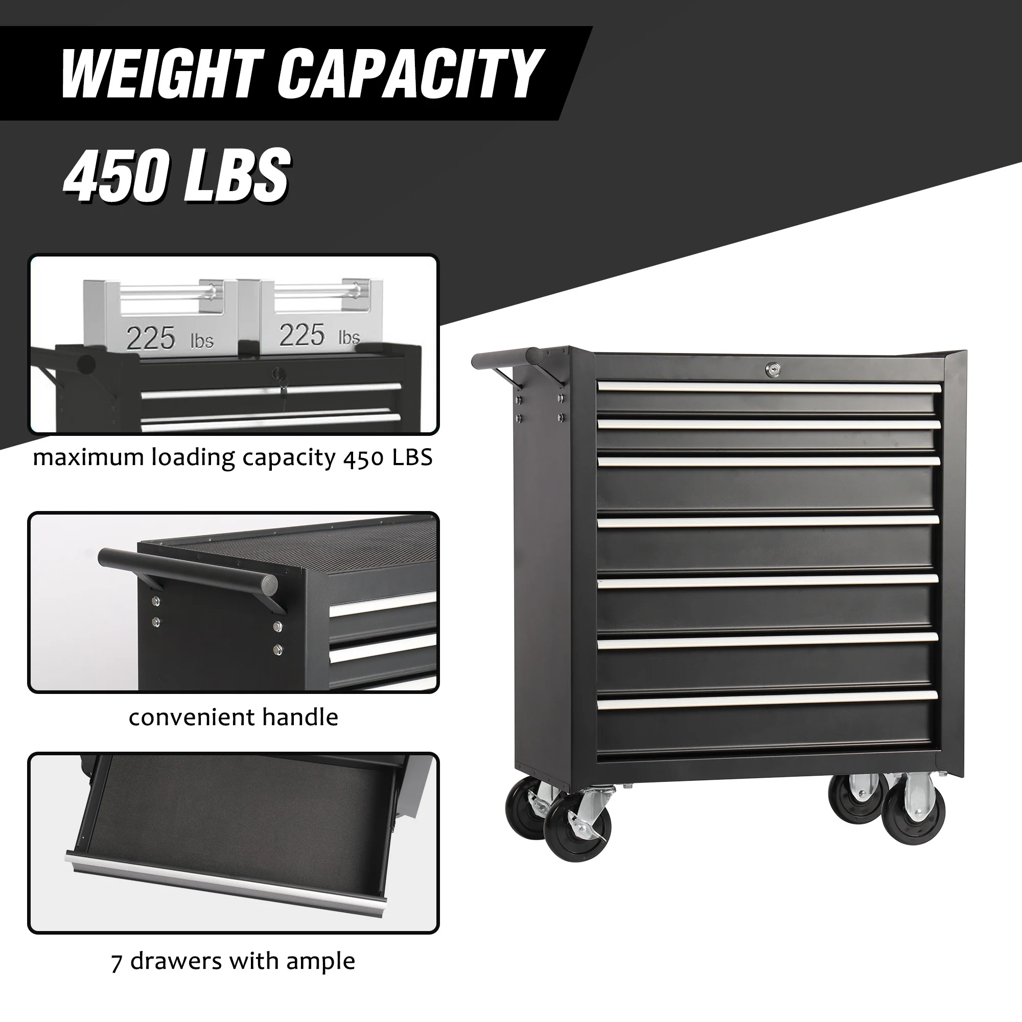 7-Drawer Rolling Tool Chest with Wheels -C Heavy-Duty Tool Storage Cart for Garage, Workshop, or Job Site - Image 3